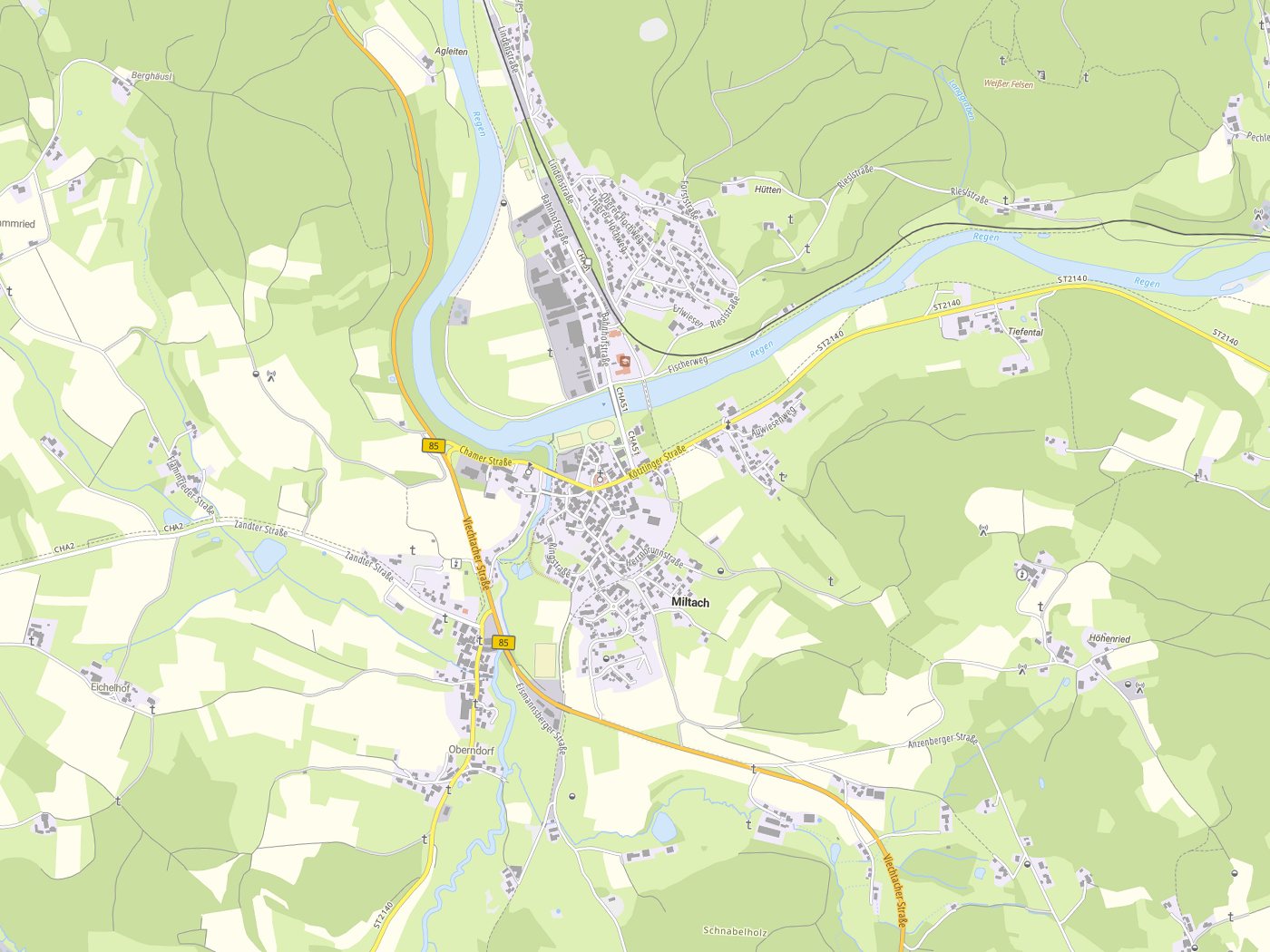 Kartenausschnitt Miltach mit Gewässern