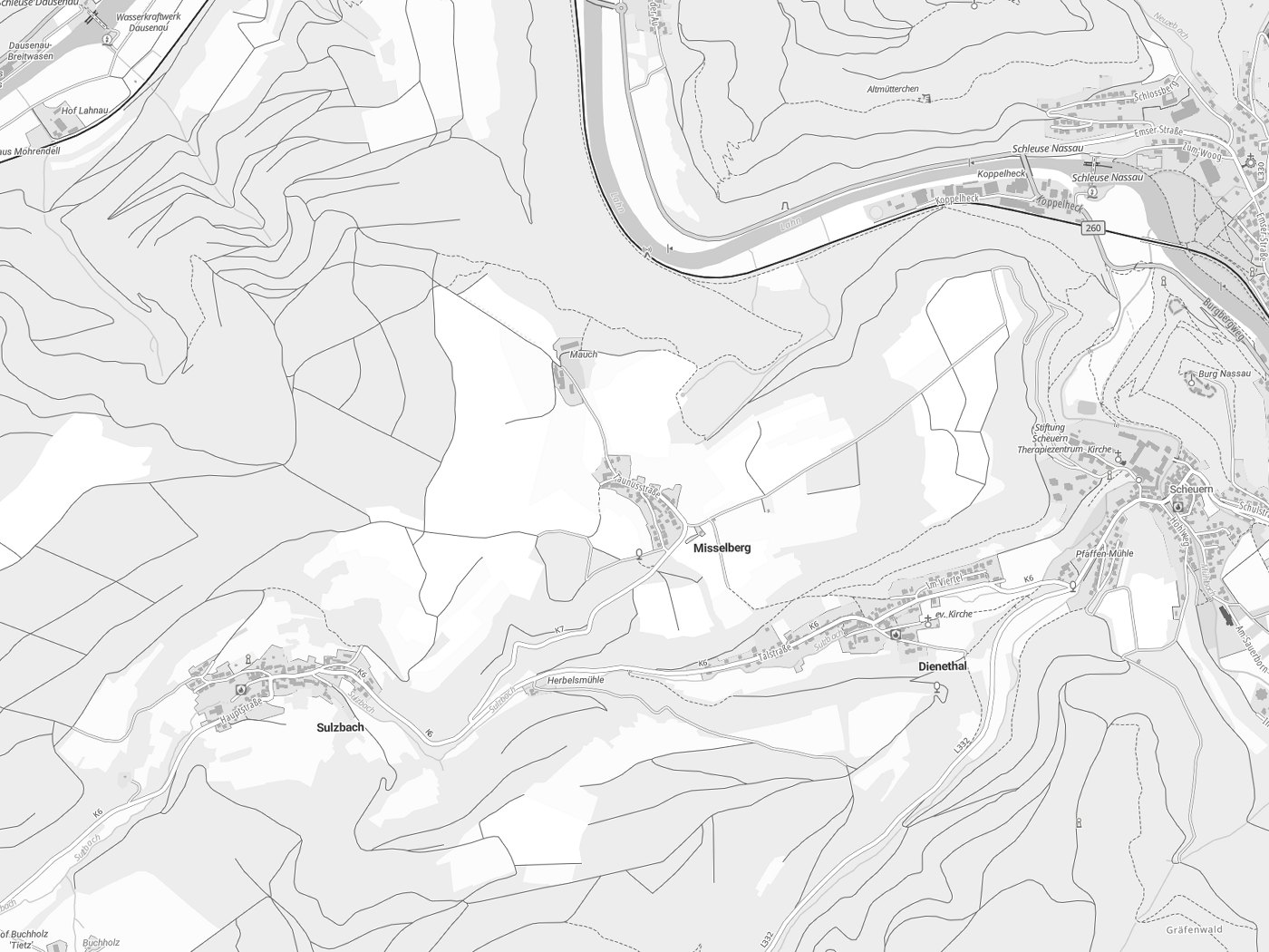 Kartenausschnitt Misselberg mit Gewässern