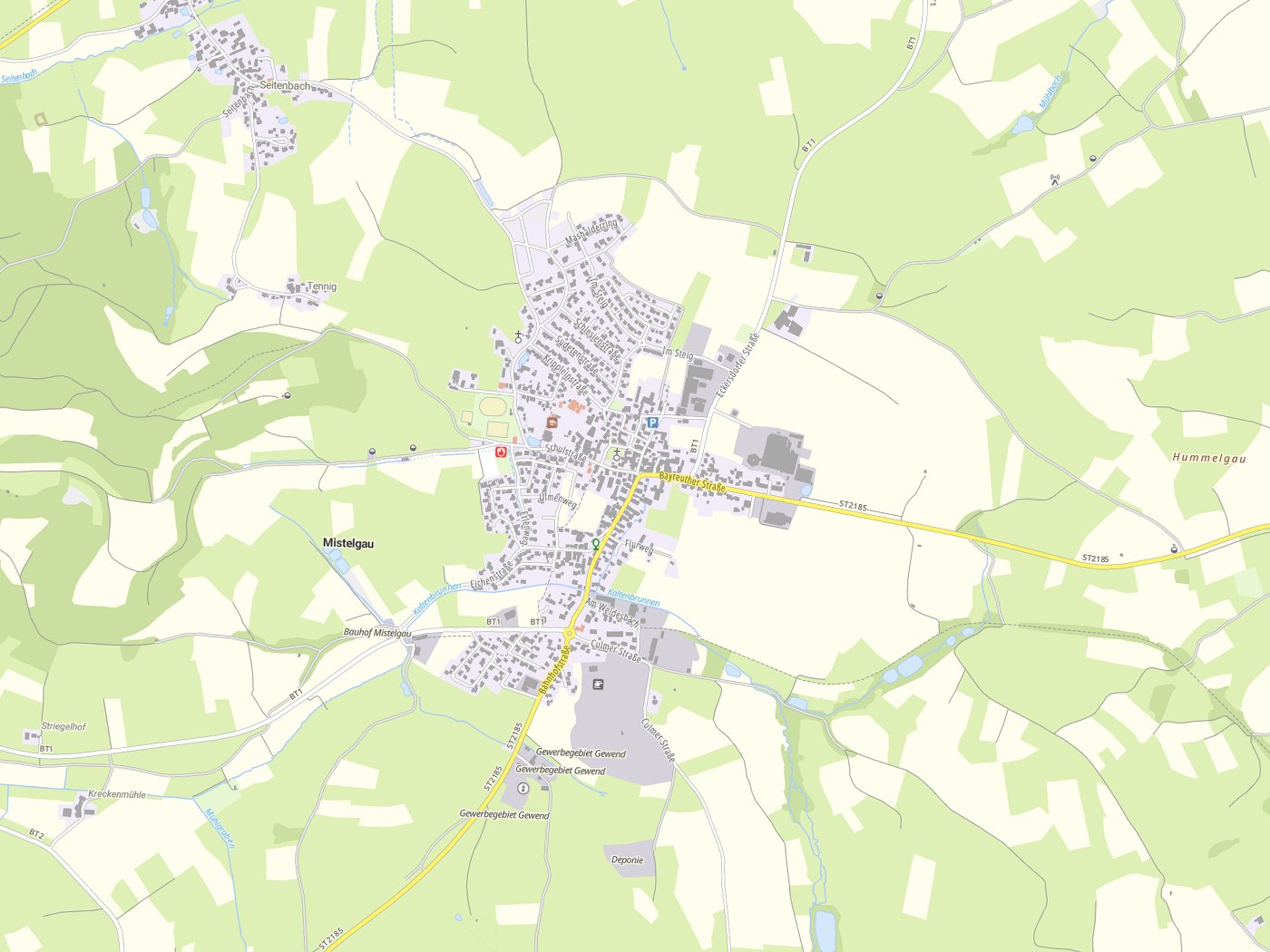 Kartenausschnitt Mistelgau mit Gewässern