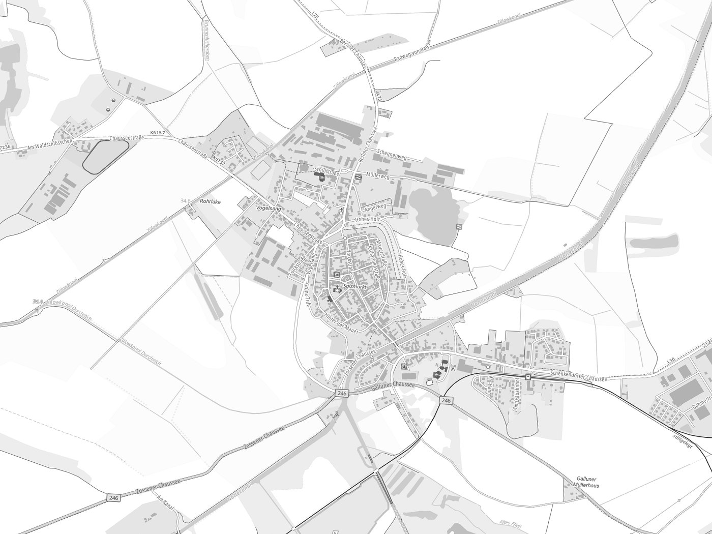 Kartenausschnitt Mittenwalde mit Gewässern