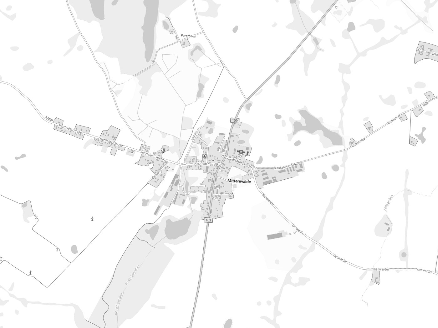 Kartenausschnitt Mittenwalde mit Gewässern