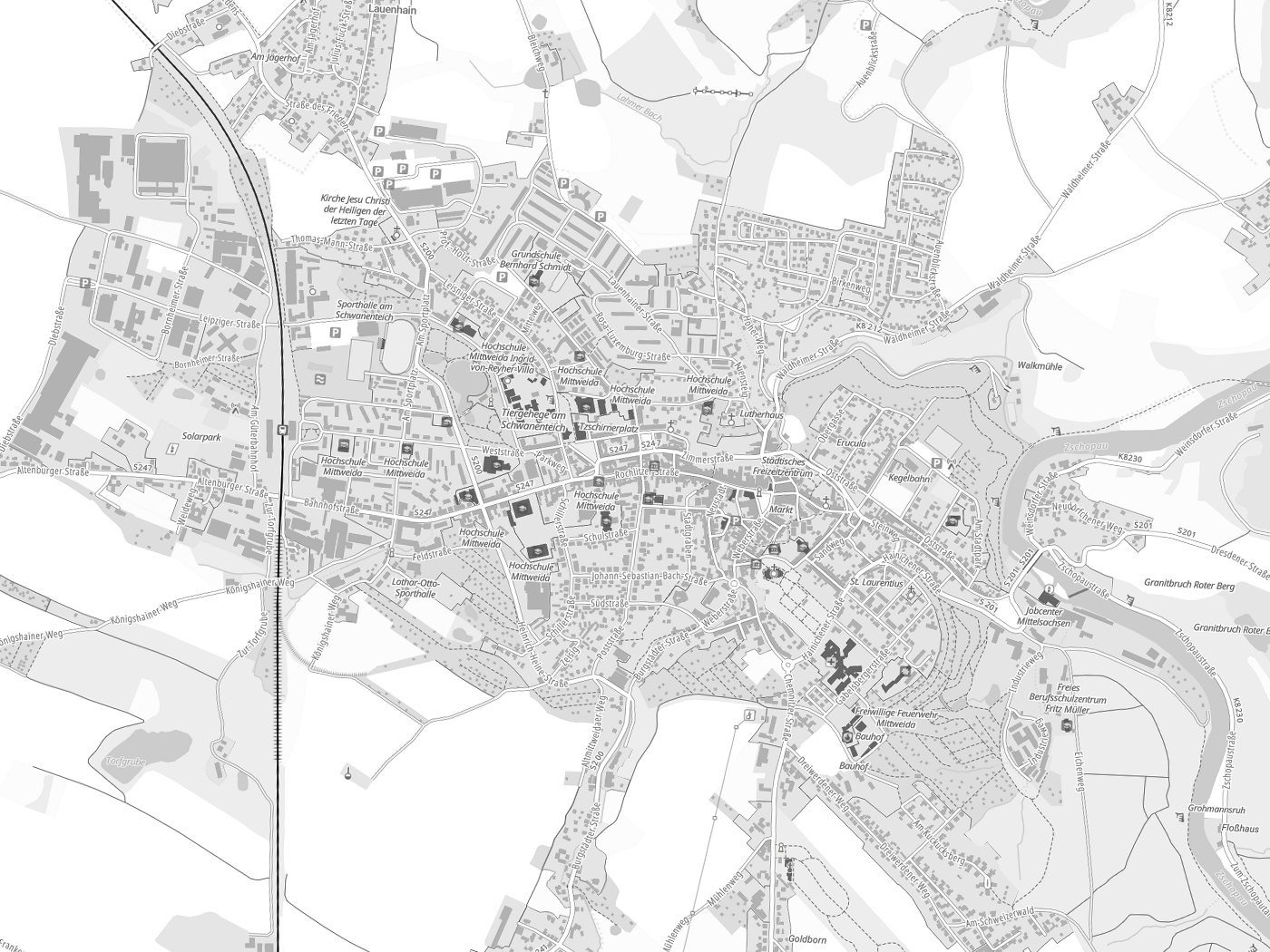 Kartenausschnitt Mittweida mit Gewässern