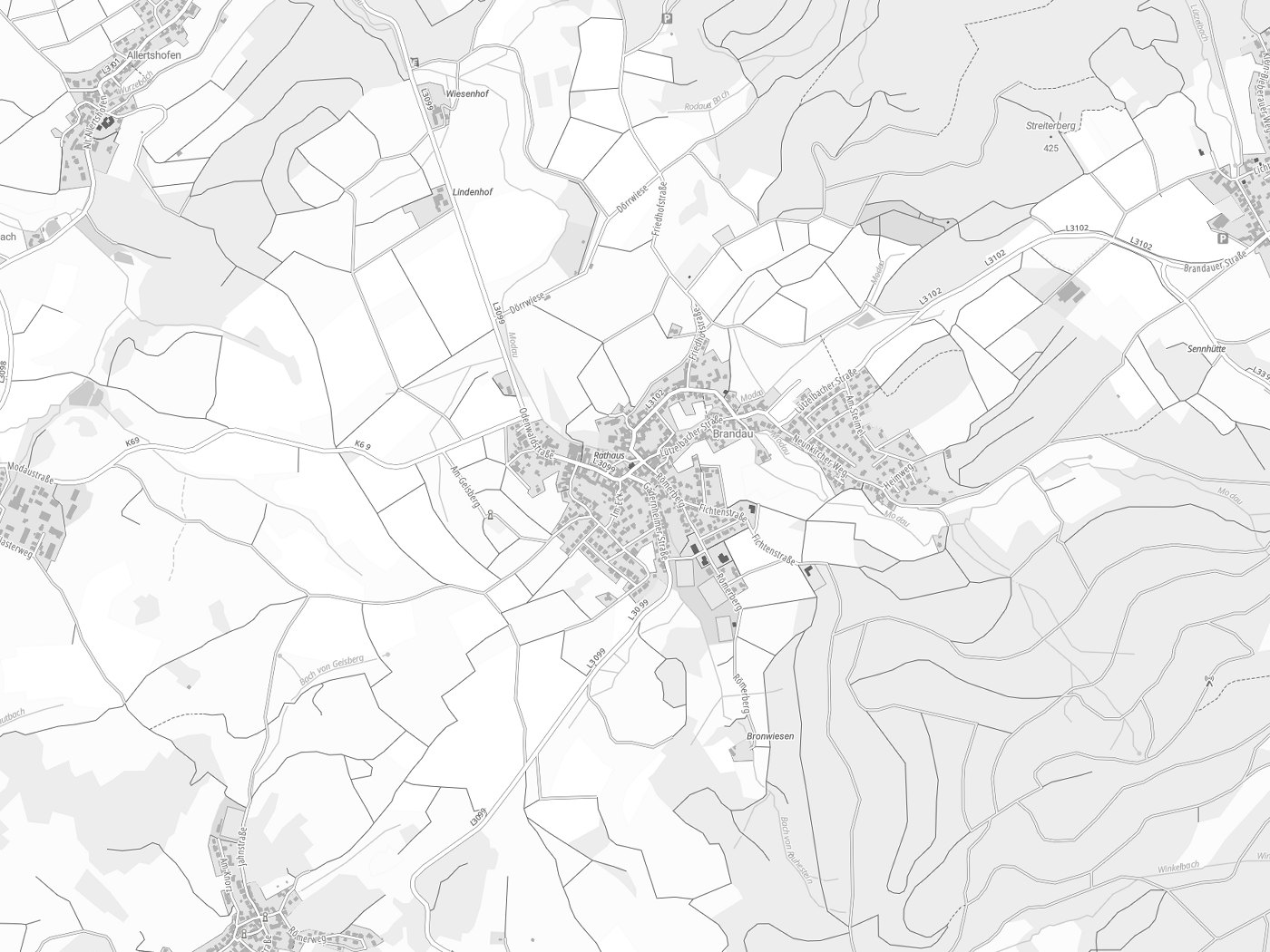 Kartenausschnitt Modautal mit Gewässern
