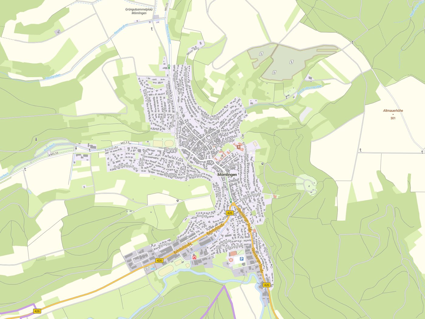 Kartenausschnitt Mömlingen mit Gewässern