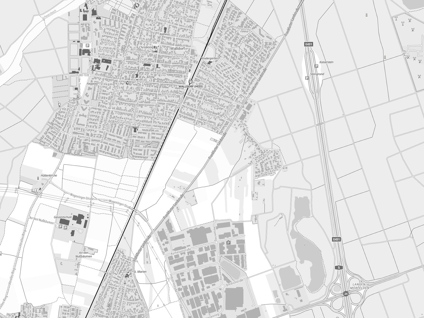 Kartenausschnitt Mörfelden-Walldorf mit Gewässern