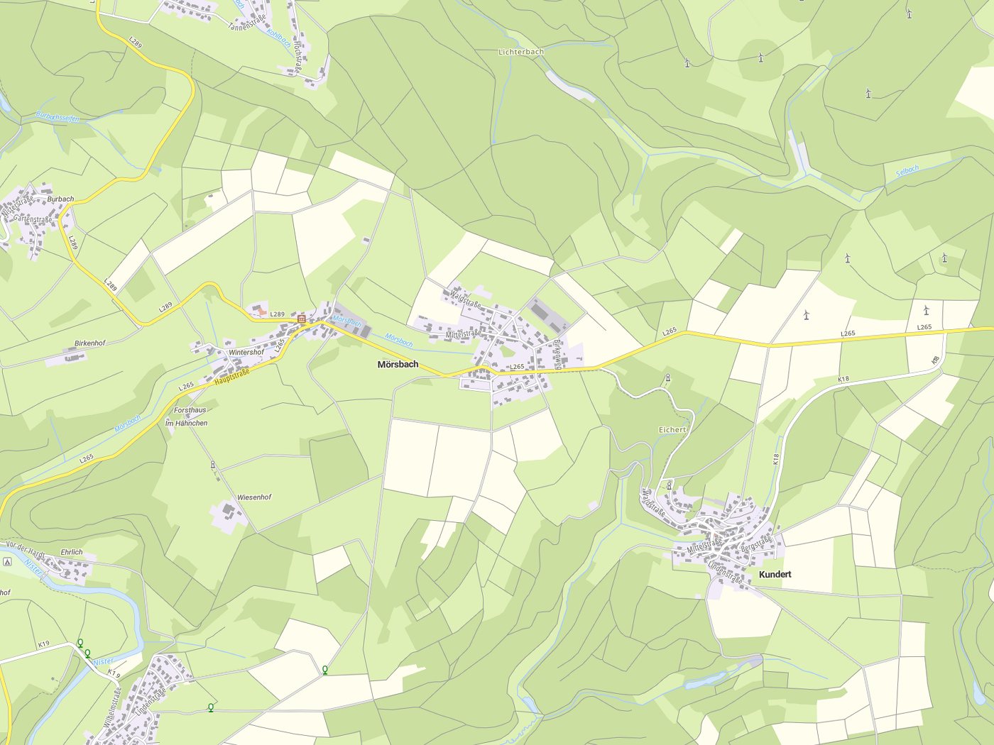 Kartenausschnitt Mörsbach mit Gewässern