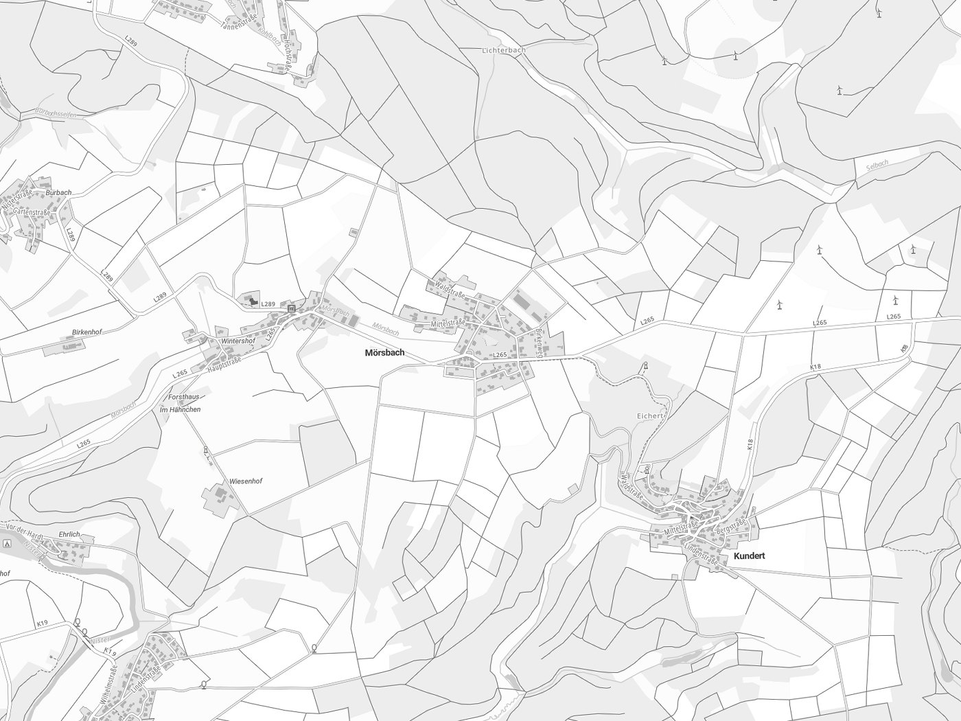 Kartenausschnitt Mörsbach mit Gewässern