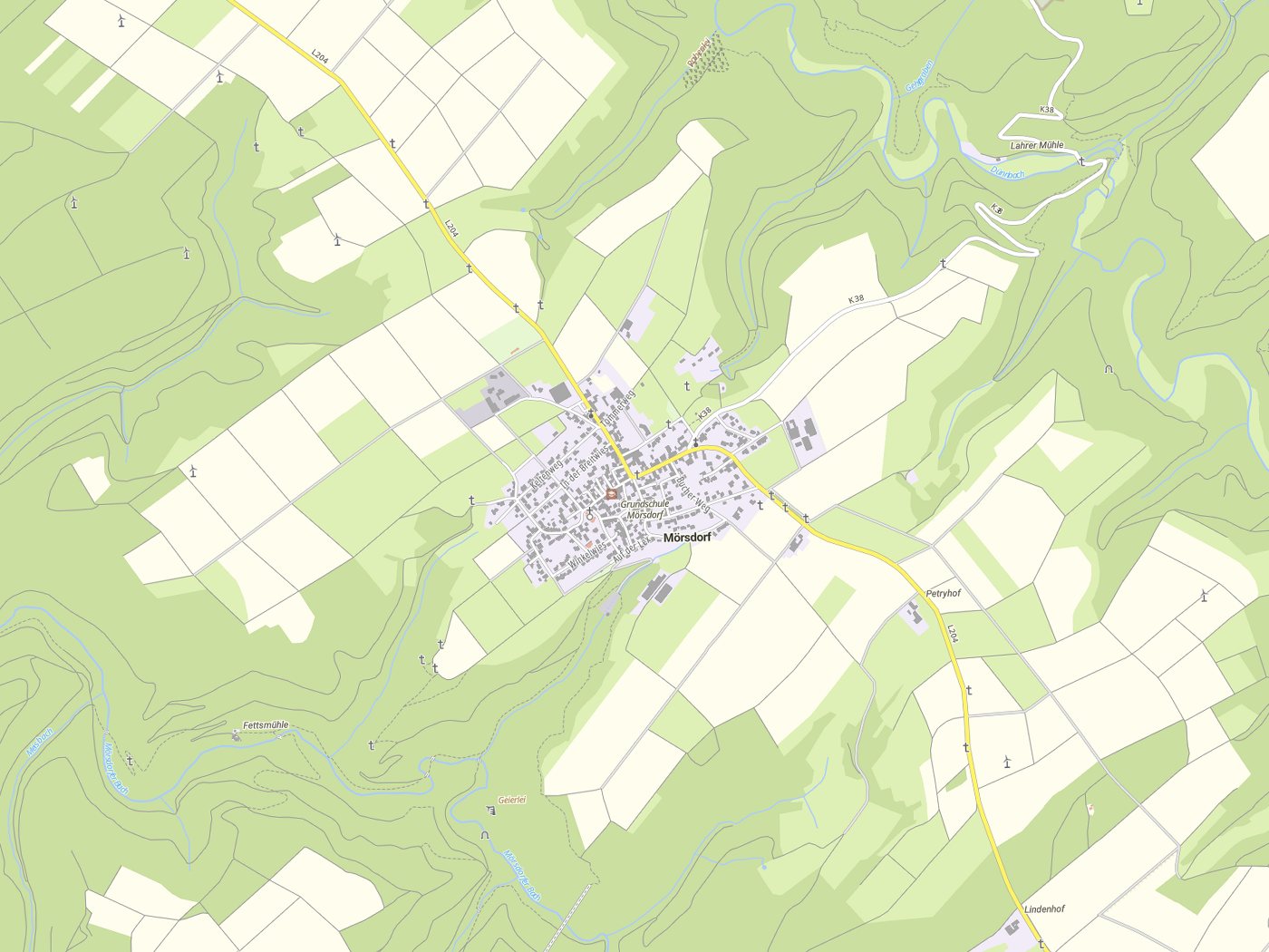 Kartenausschnitt Mörsdorf mit Gewässern