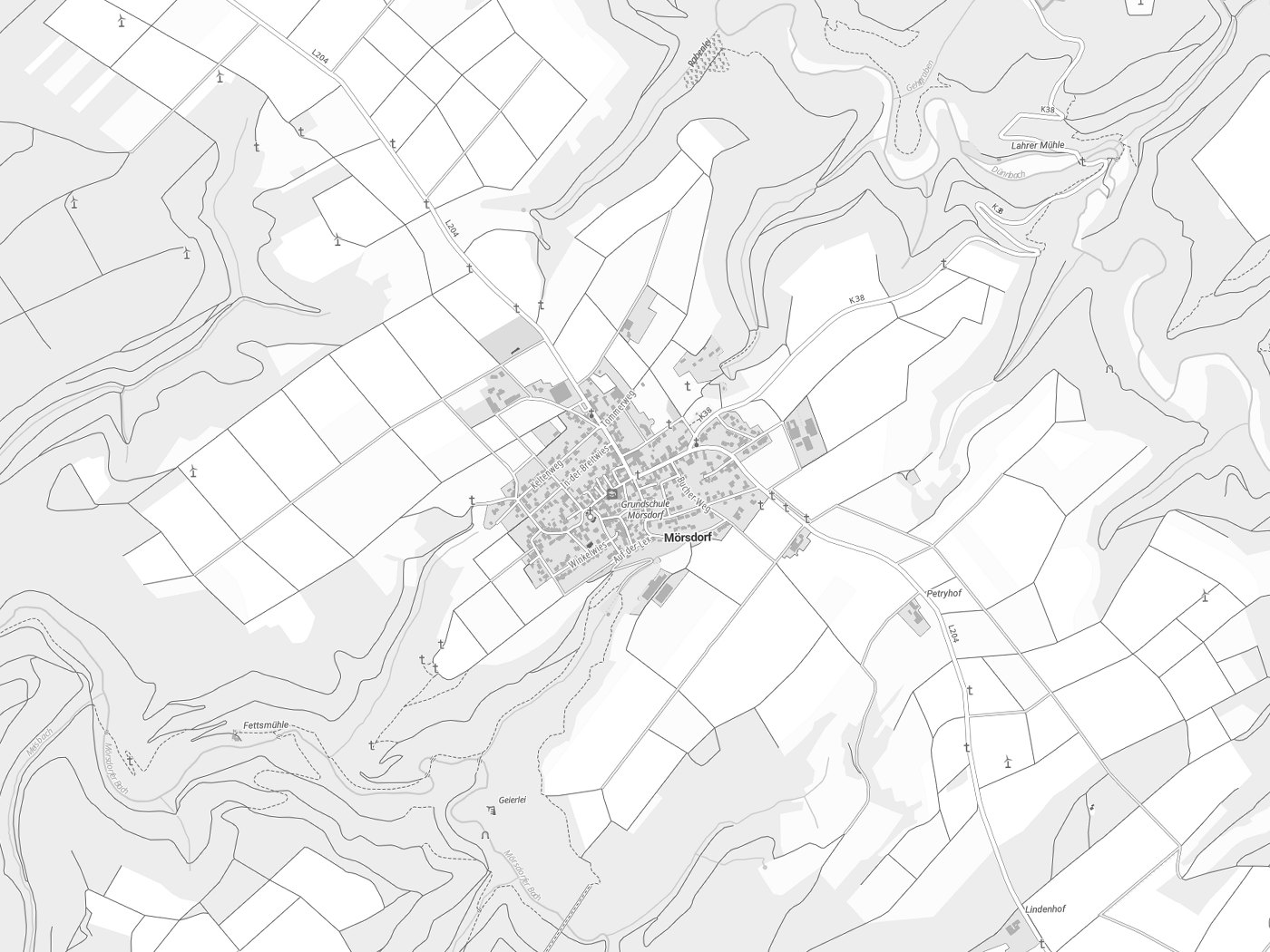 Kartenausschnitt Mörsdorf mit Gewässern