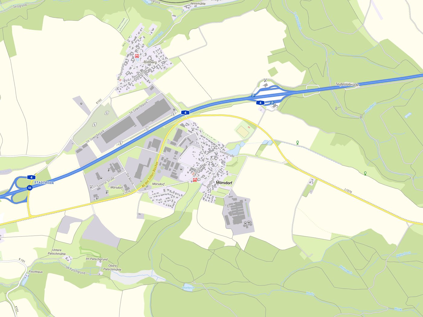 Kartenausschnitt Mörsdorf mit Gewässern