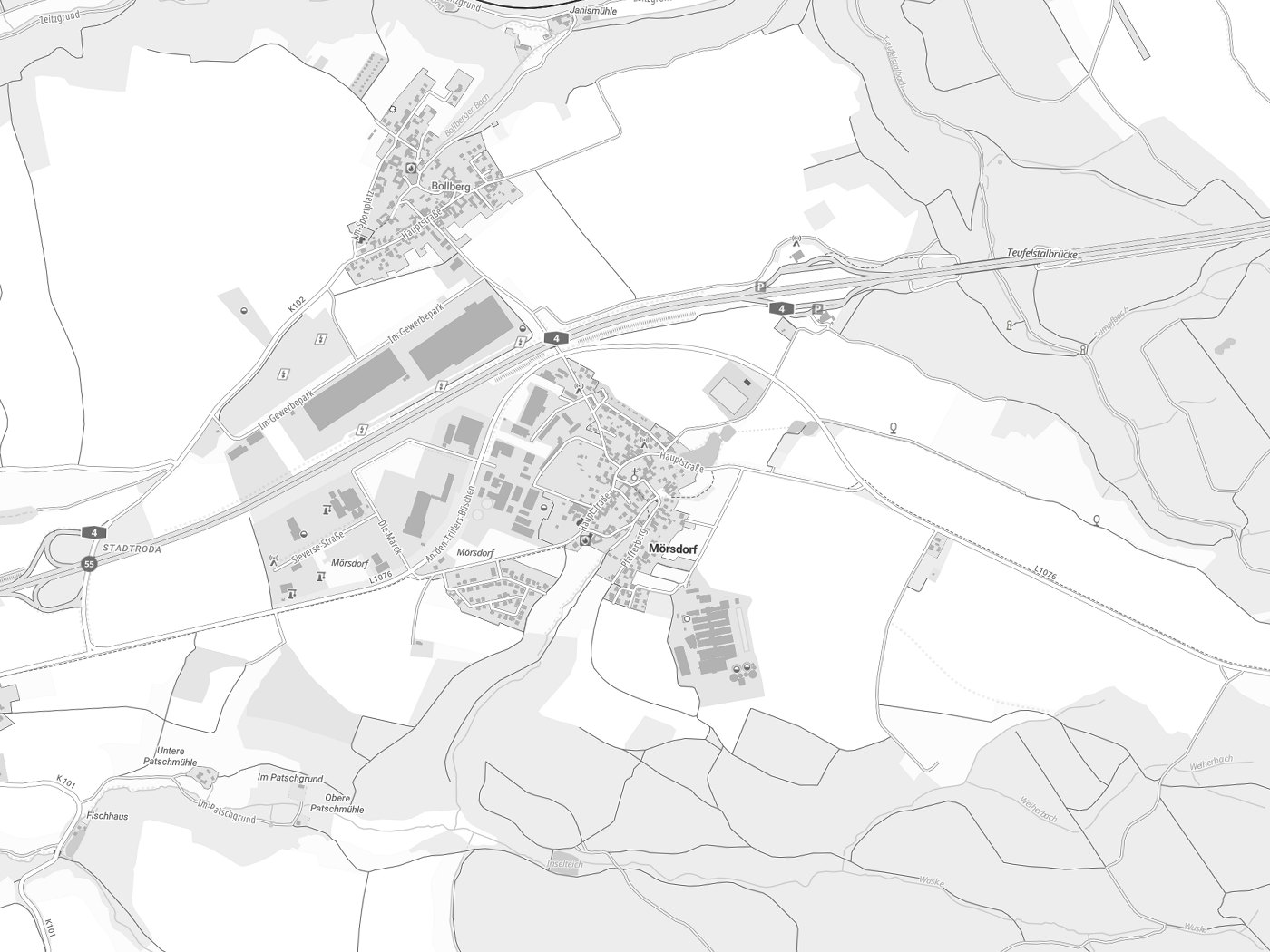 Kartenausschnitt Mörsdorf mit Gewässern