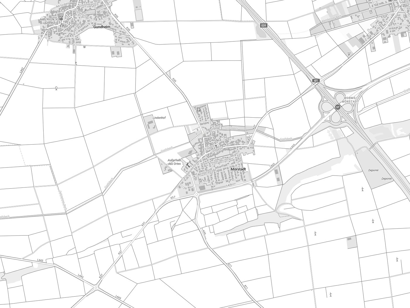 Kartenausschnitt Mörstadt mit Gewässern