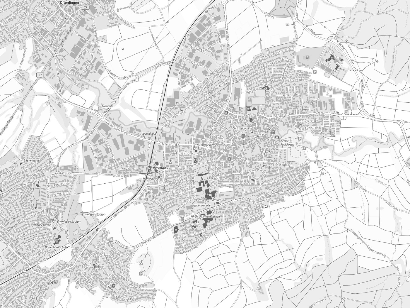 Kartenausschnitt Mössingen mit Gewässern