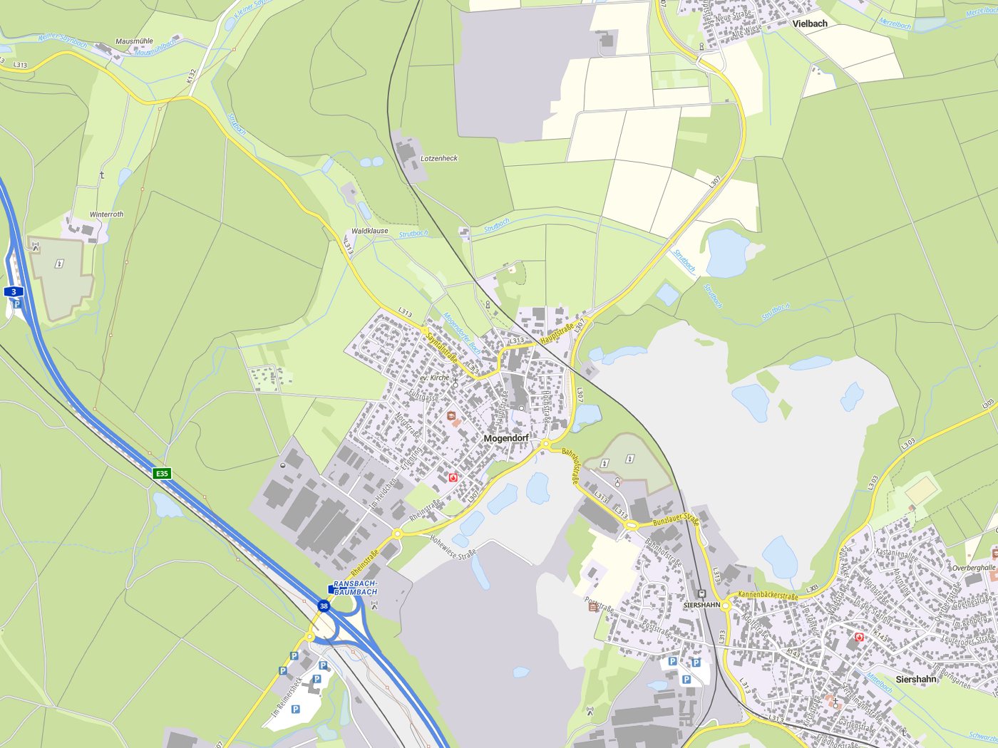 Kartenausschnitt Mogendorf mit Gewässern