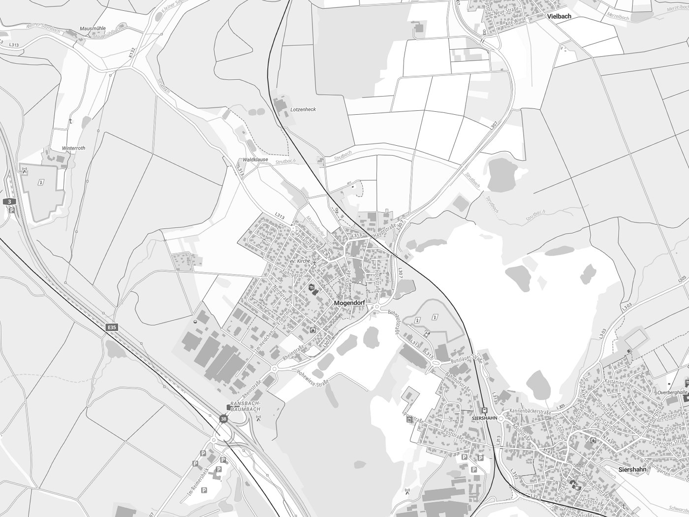 Kartenausschnitt Mogendorf mit Gewässern