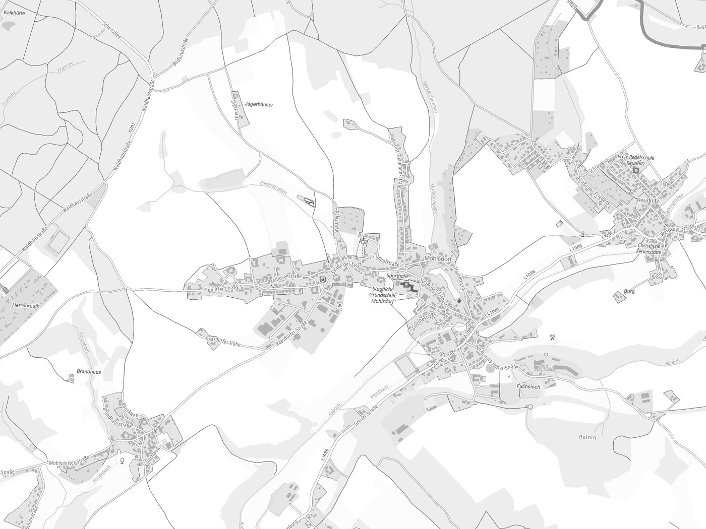 Kartenausschnitt Mohlsdorf-Teichwolframsdorf mit Gewässern