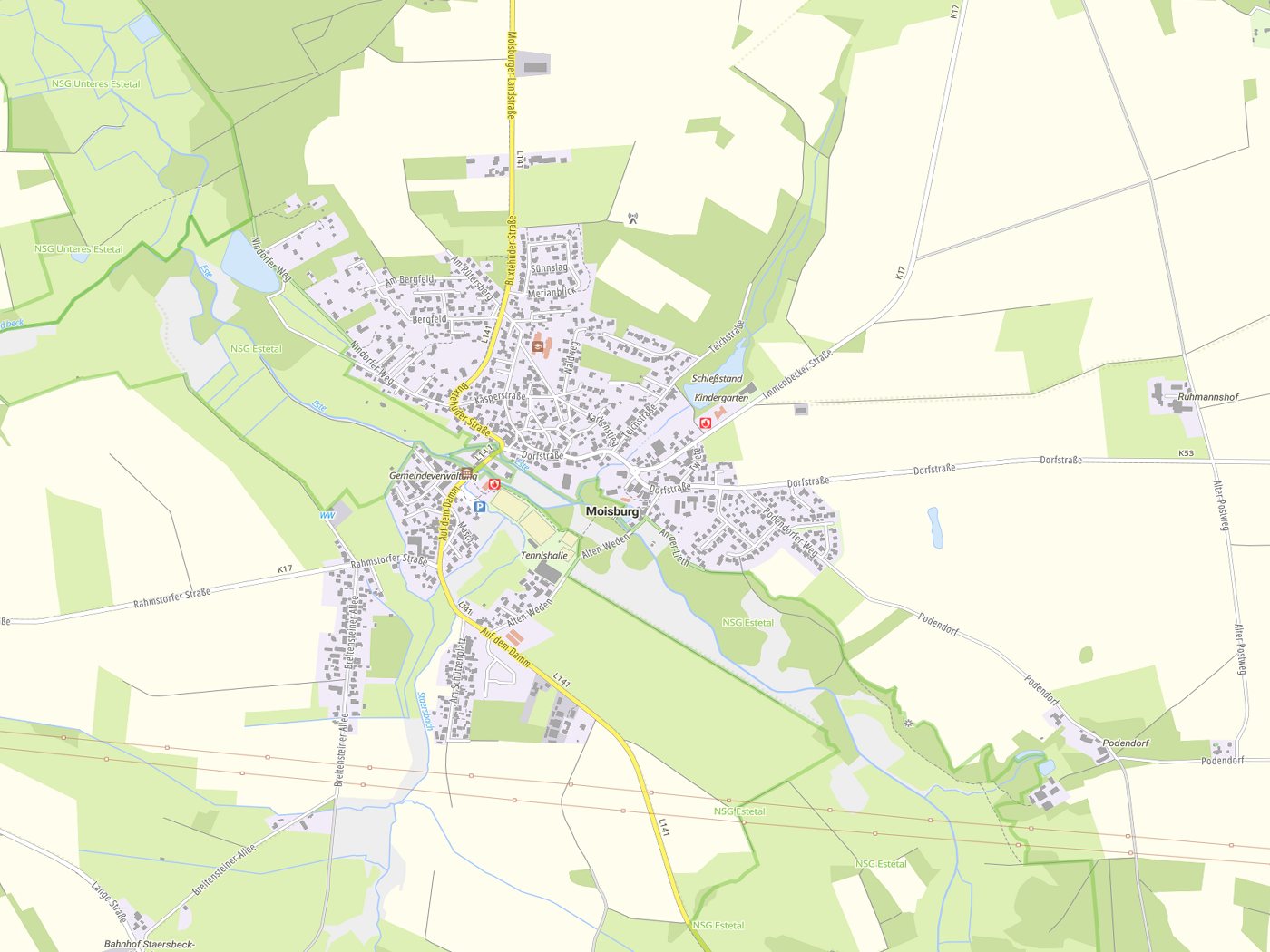 Kartenausschnitt Moisburg mit Gewässern