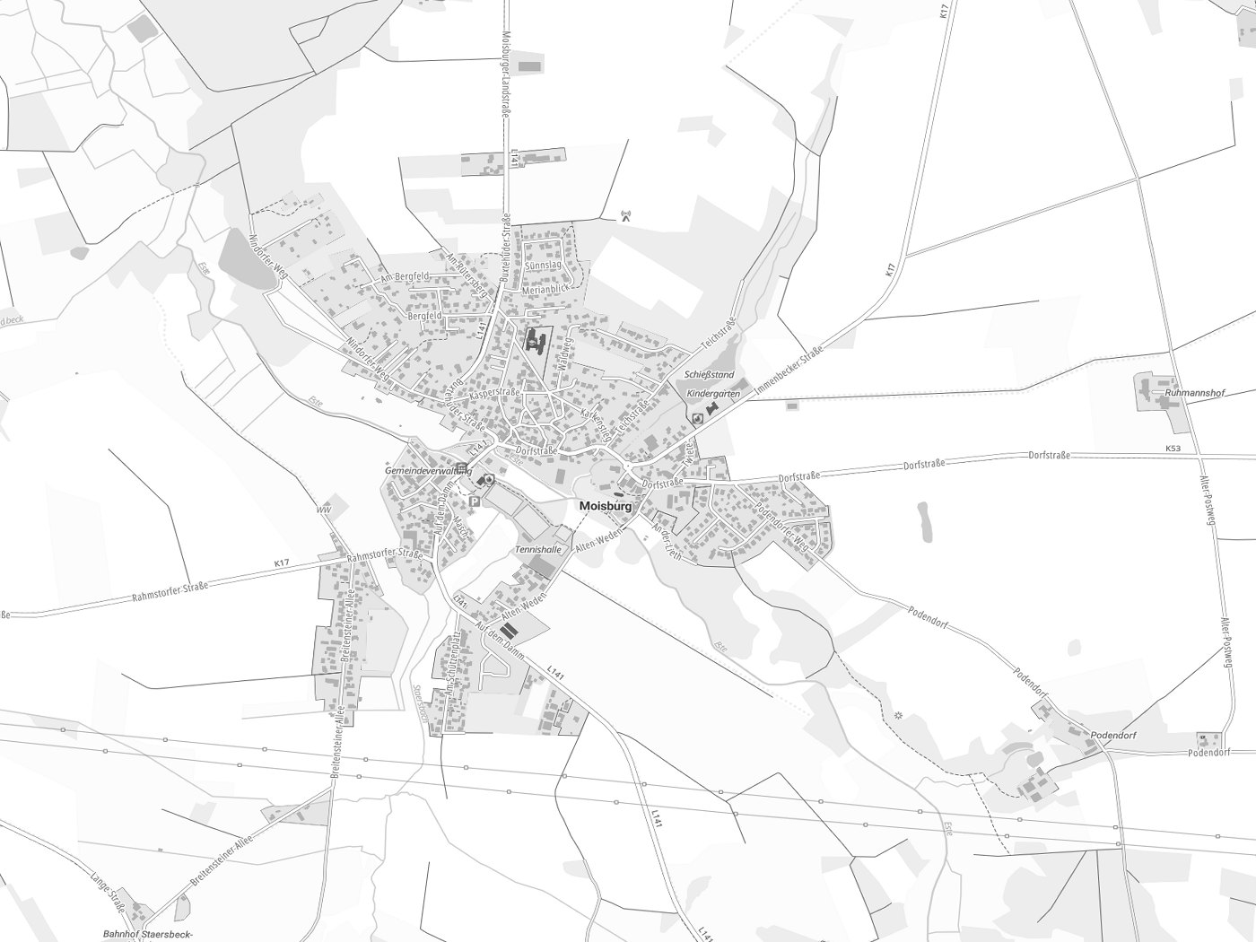 Kartenausschnitt Moisburg mit Gewässern