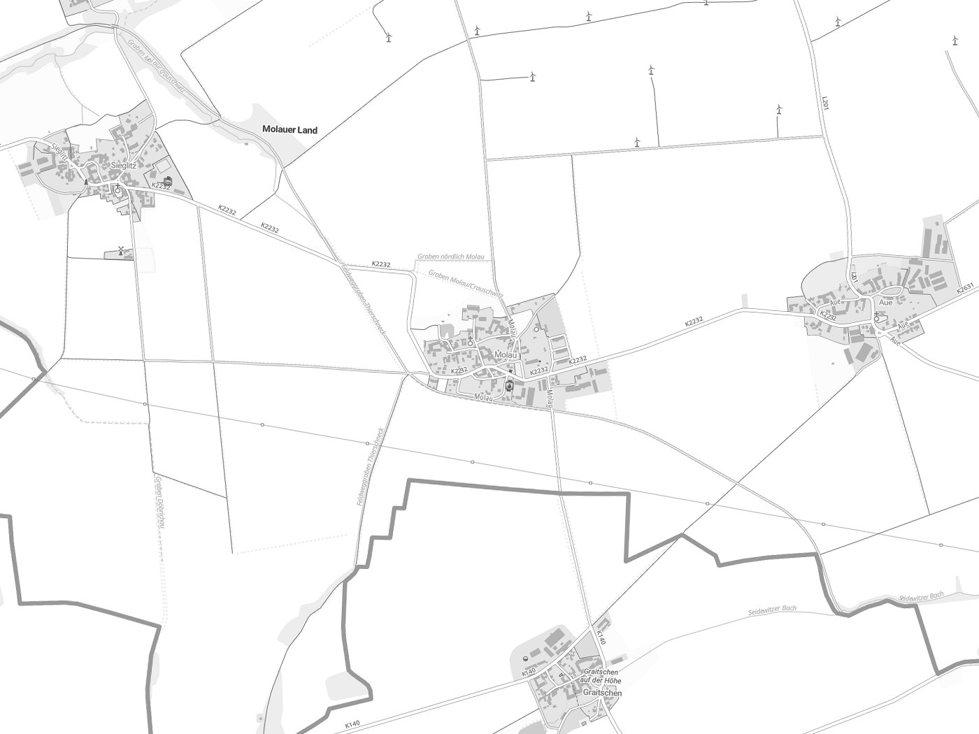 Kartenausschnitt Molauer Land mit Gewässern