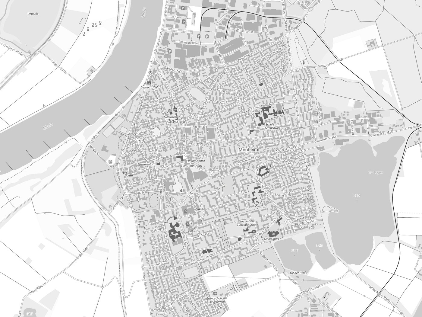 Kartenausschnitt Monheim am Rhein mit Gewässern