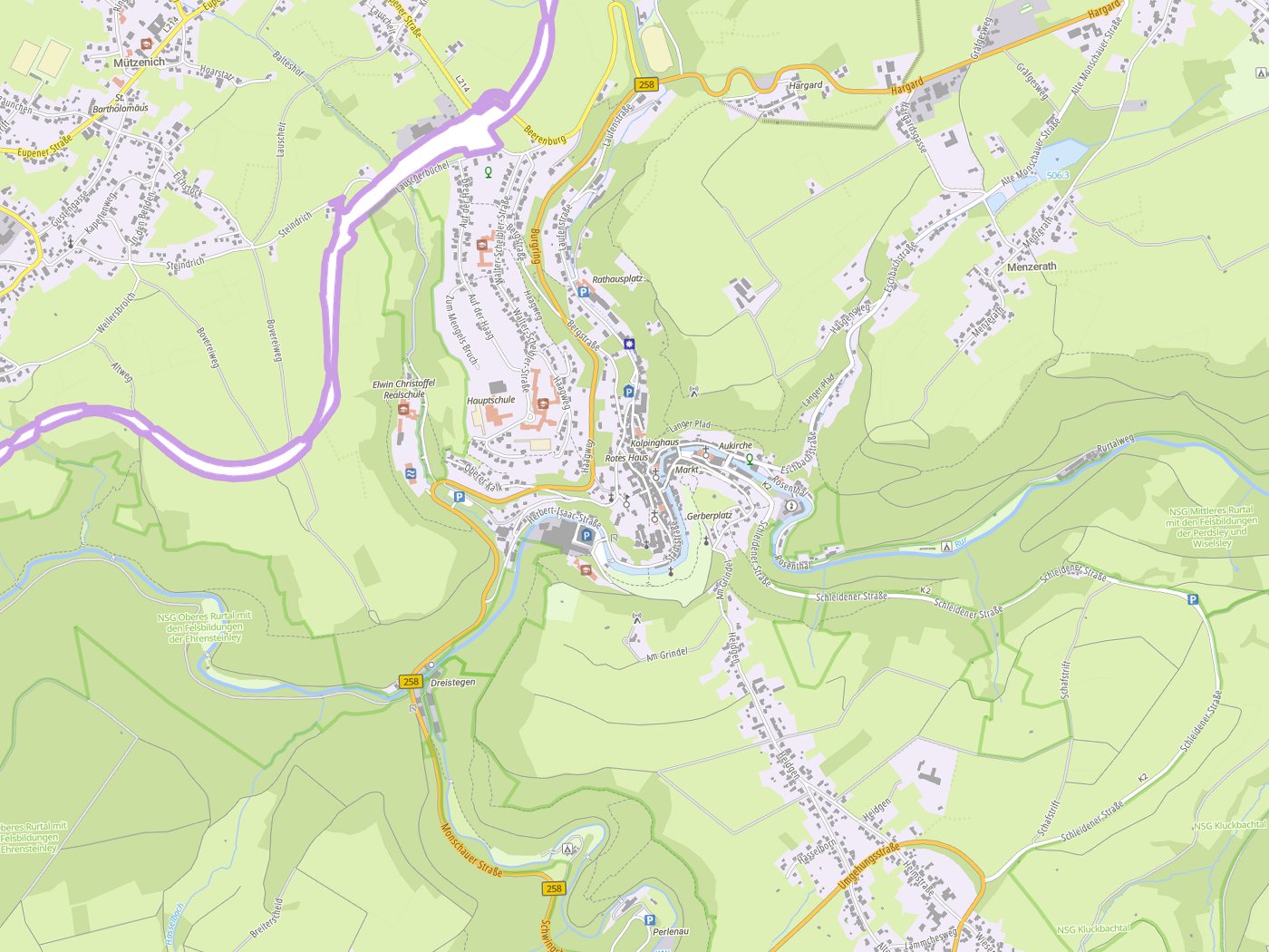 Kartenausschnitt Monschau mit Gewässern