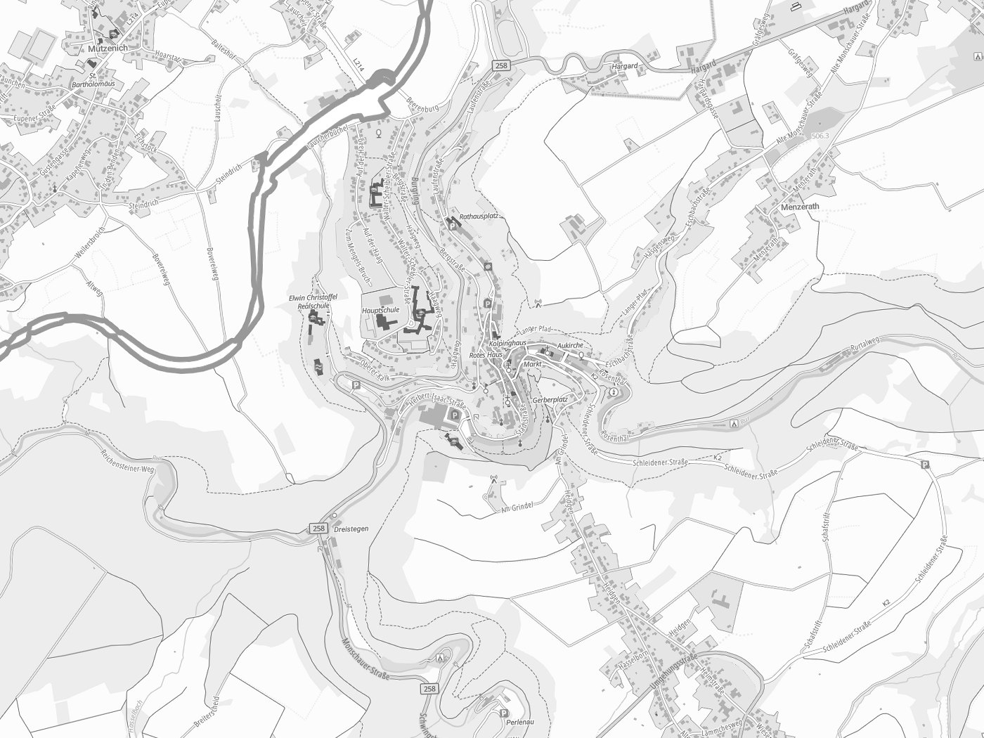 Kartenausschnitt Monschau mit Gewässern