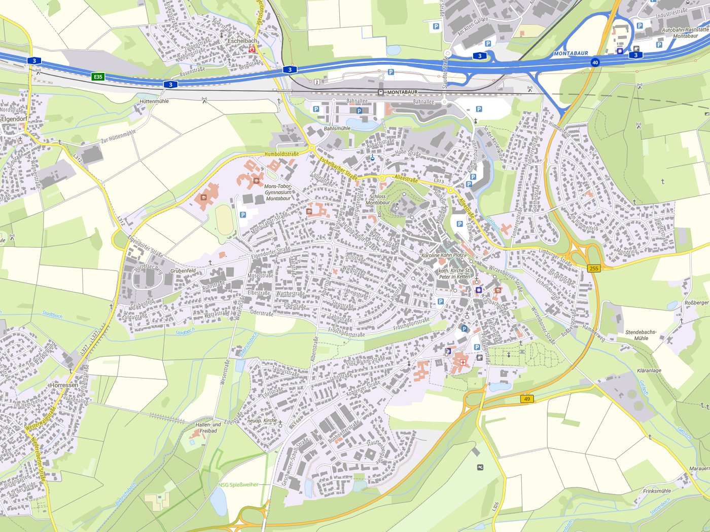 Kartenausschnitt Montabaur mit Gewässern