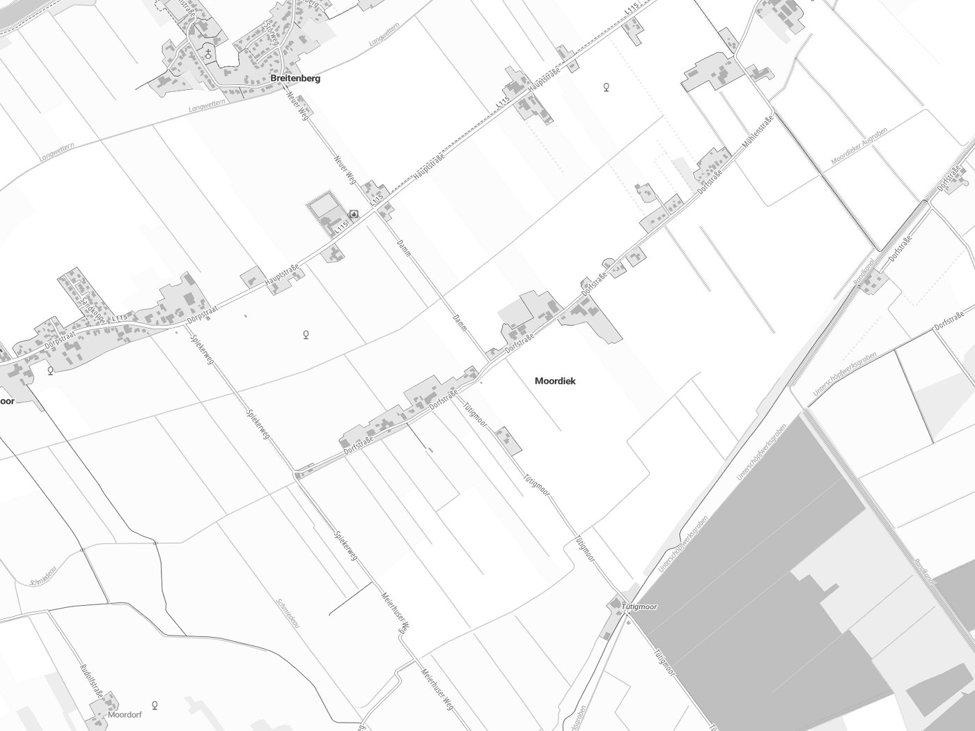 Kartenausschnitt Moordiek mit Gewässern