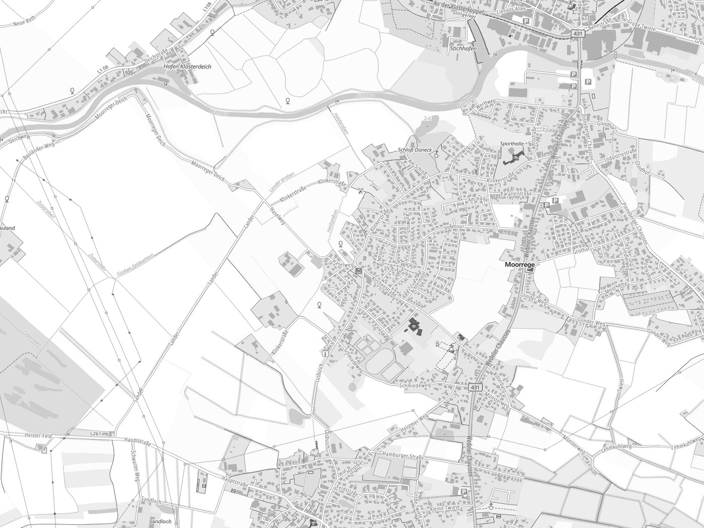 Kartenausschnitt Moorrege mit Gewässern