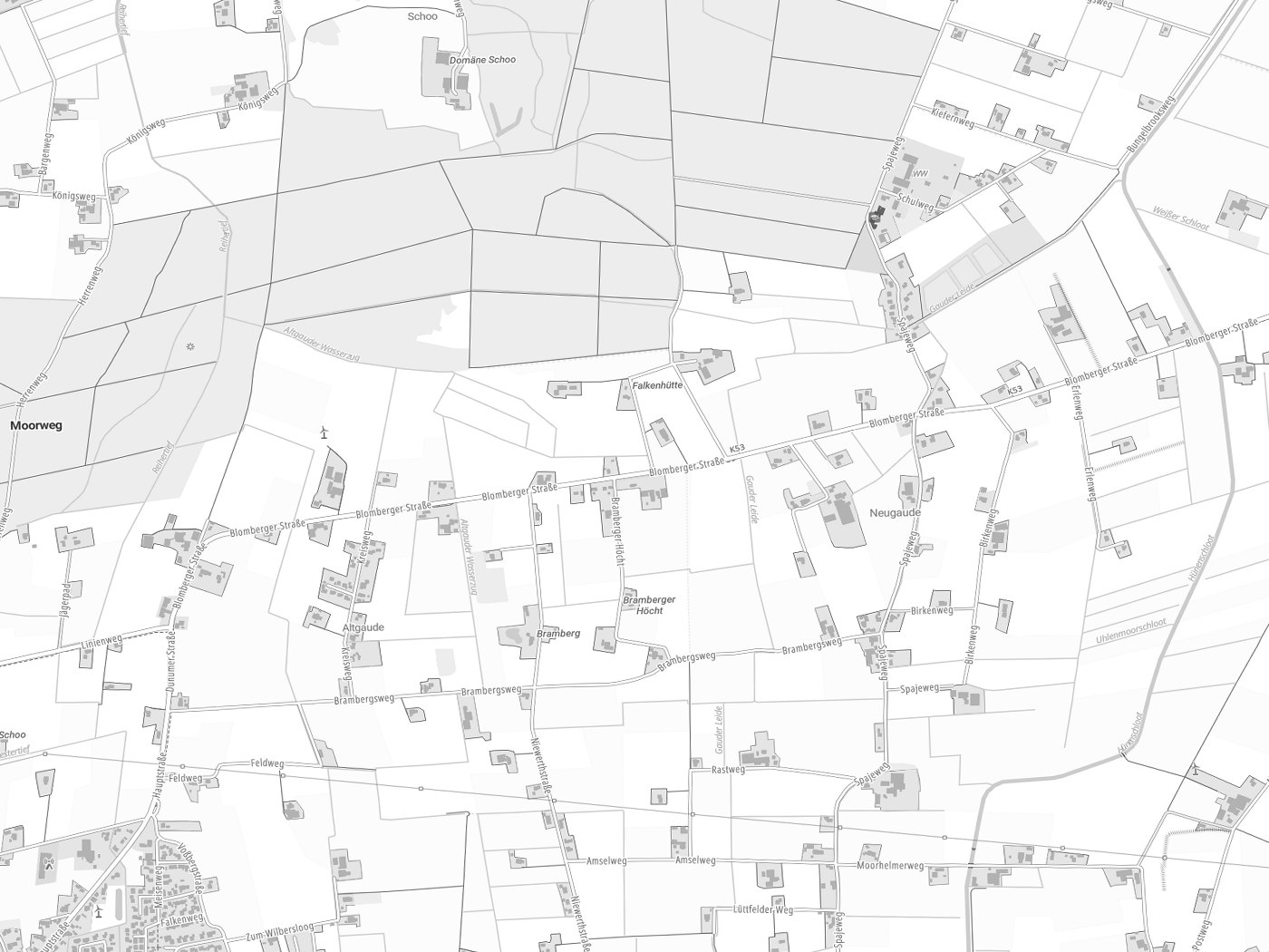 Kartenausschnitt Moorweg mit Gewässern