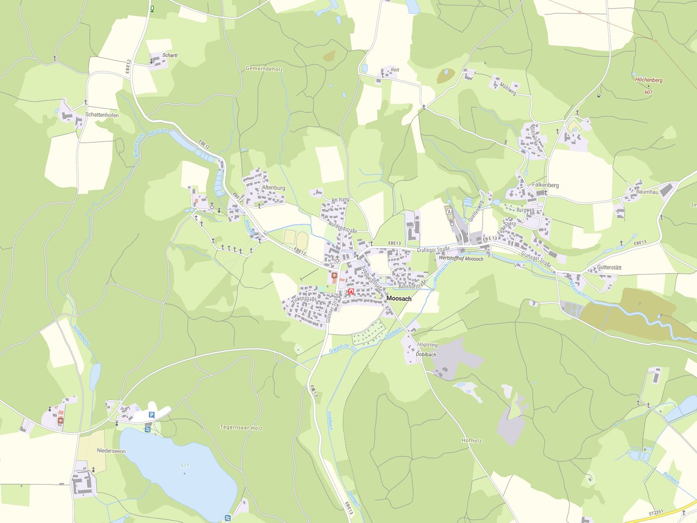 Kartenausschnitt Moosach mit Gewässern