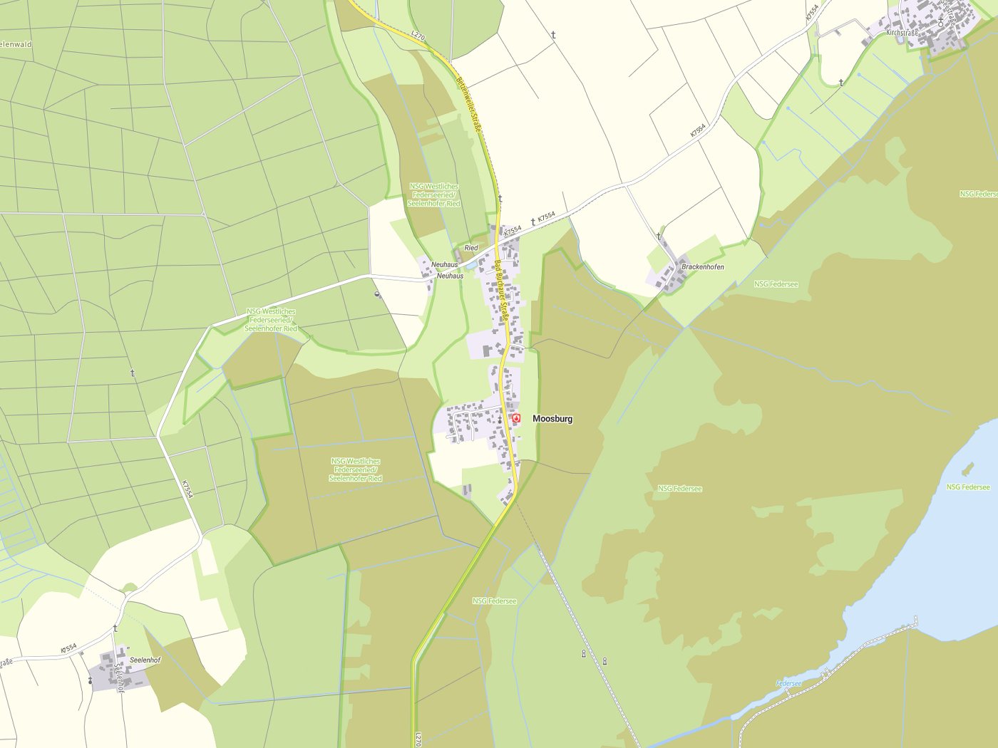 Kartenausschnitt Moosburg mit Gewässern