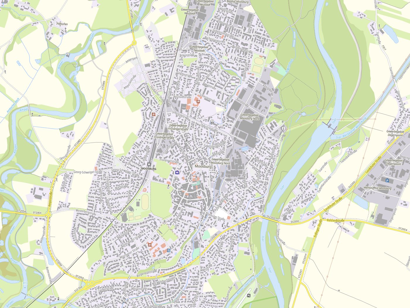 Kartenausschnitt Moosburg mit Gewässern
