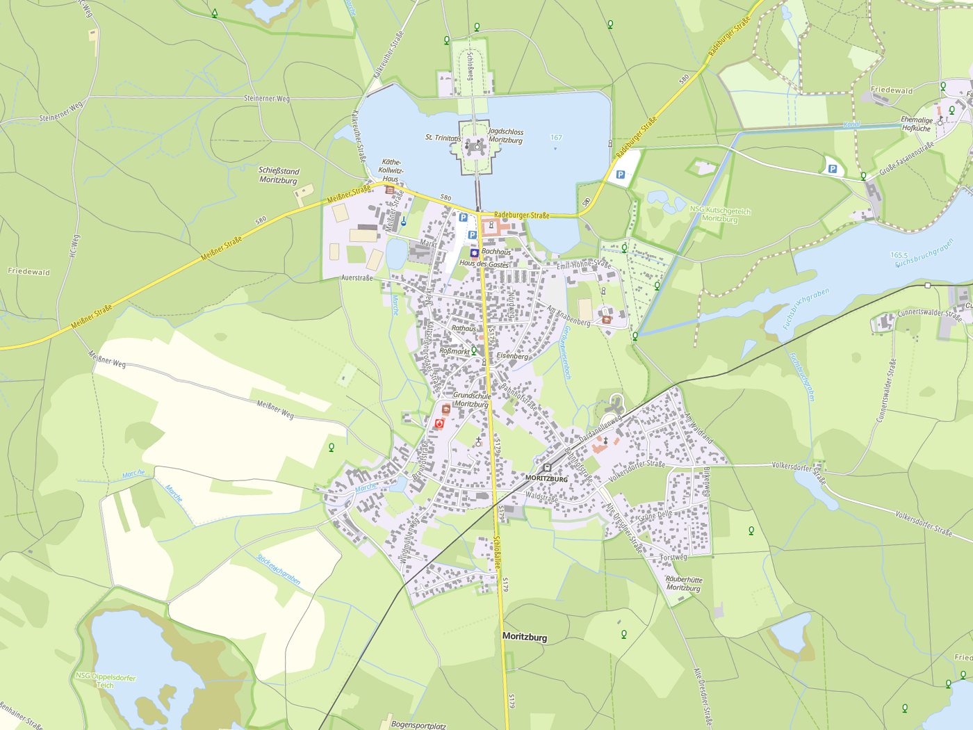 Kartenausschnitt Moritzburg mit Gewässern