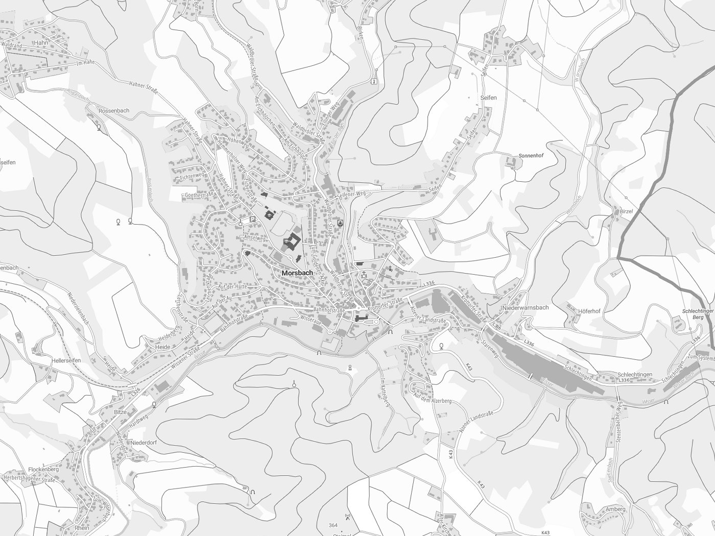 Kartenausschnitt Morsbach mit Gewässern