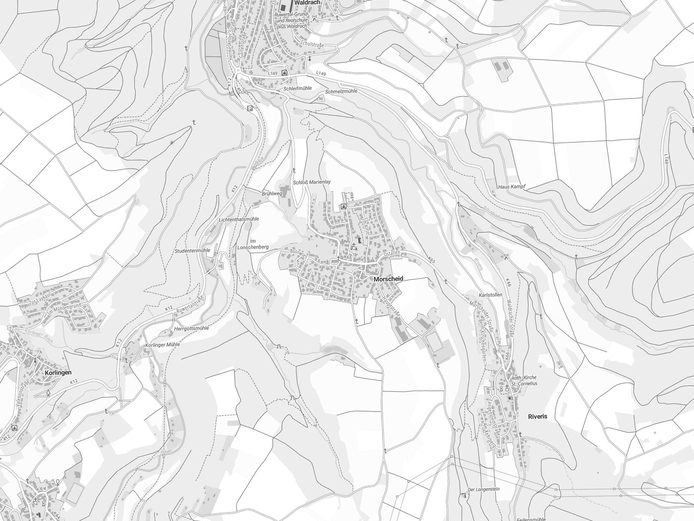 Kartenausschnitt Morscheid mit Gewässern