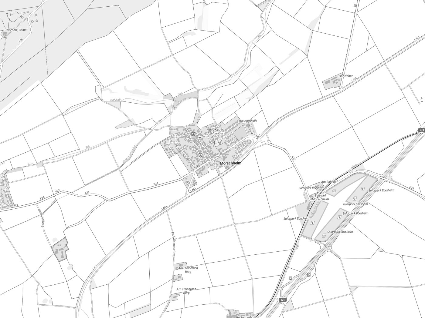 Kartenausschnitt Morschheim mit Gewässern