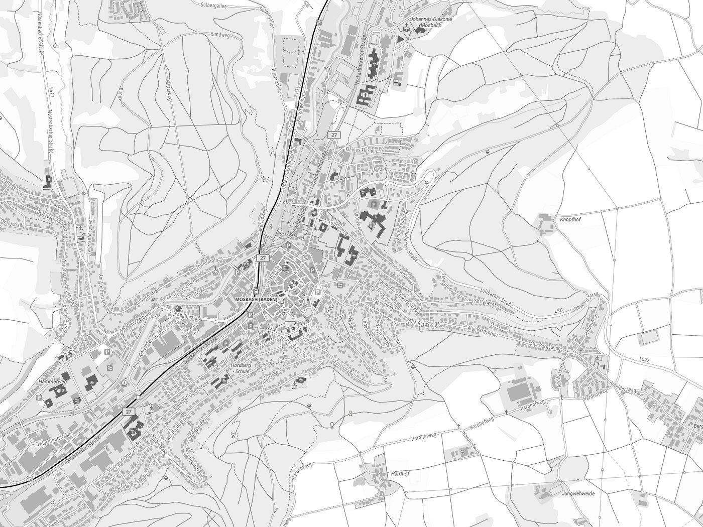 Kartenausschnitt Mosbach mit Gewässern