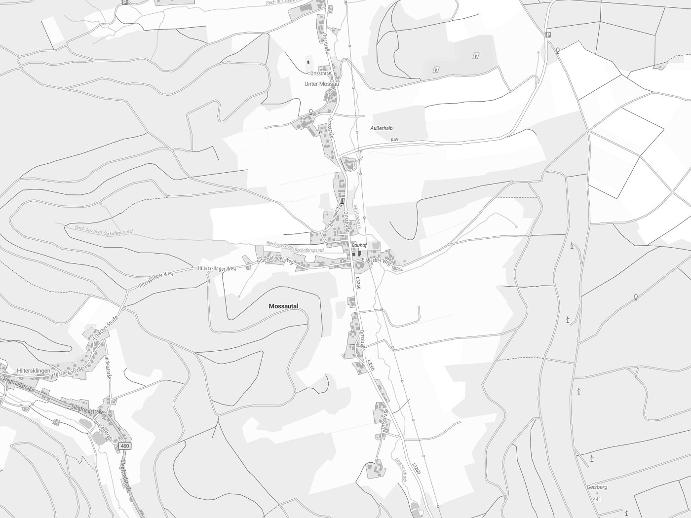 Kartenausschnitt Mossautal mit Gewässern