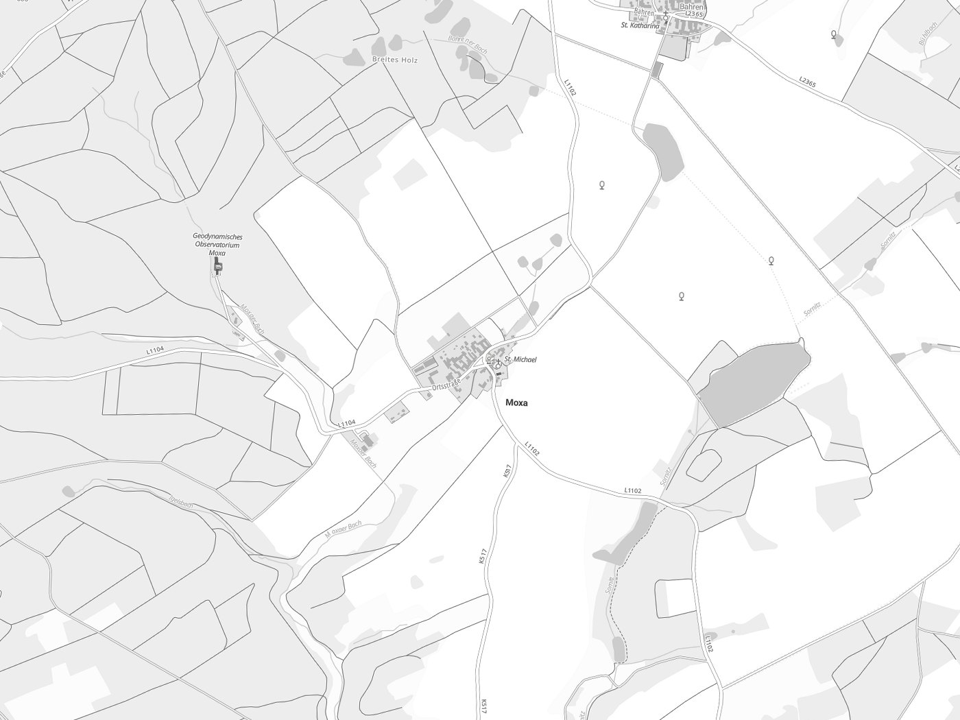 Kartenausschnitt Moxa mit Gewässern
