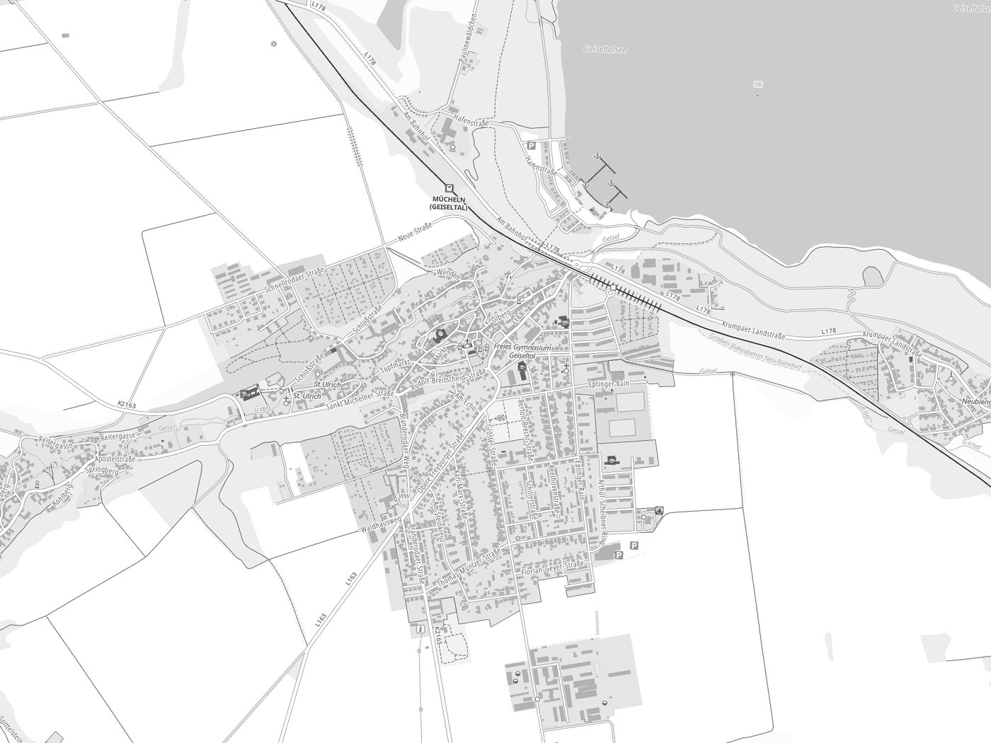 Kartenausschnitt Mücheln (Geiseltal) mit Gewässern