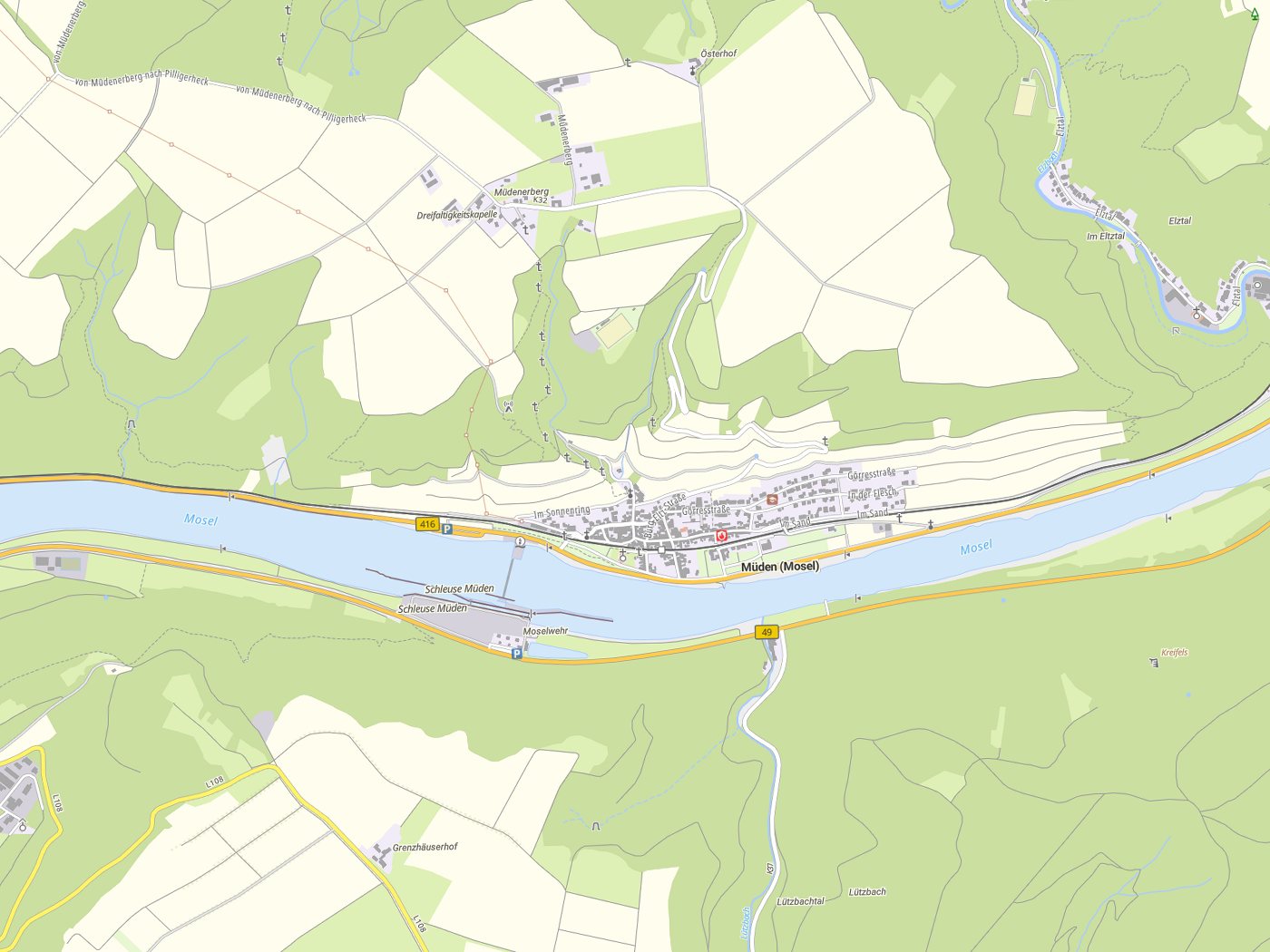 Kartenausschnitt Müden (Mosel) mit Gewässern