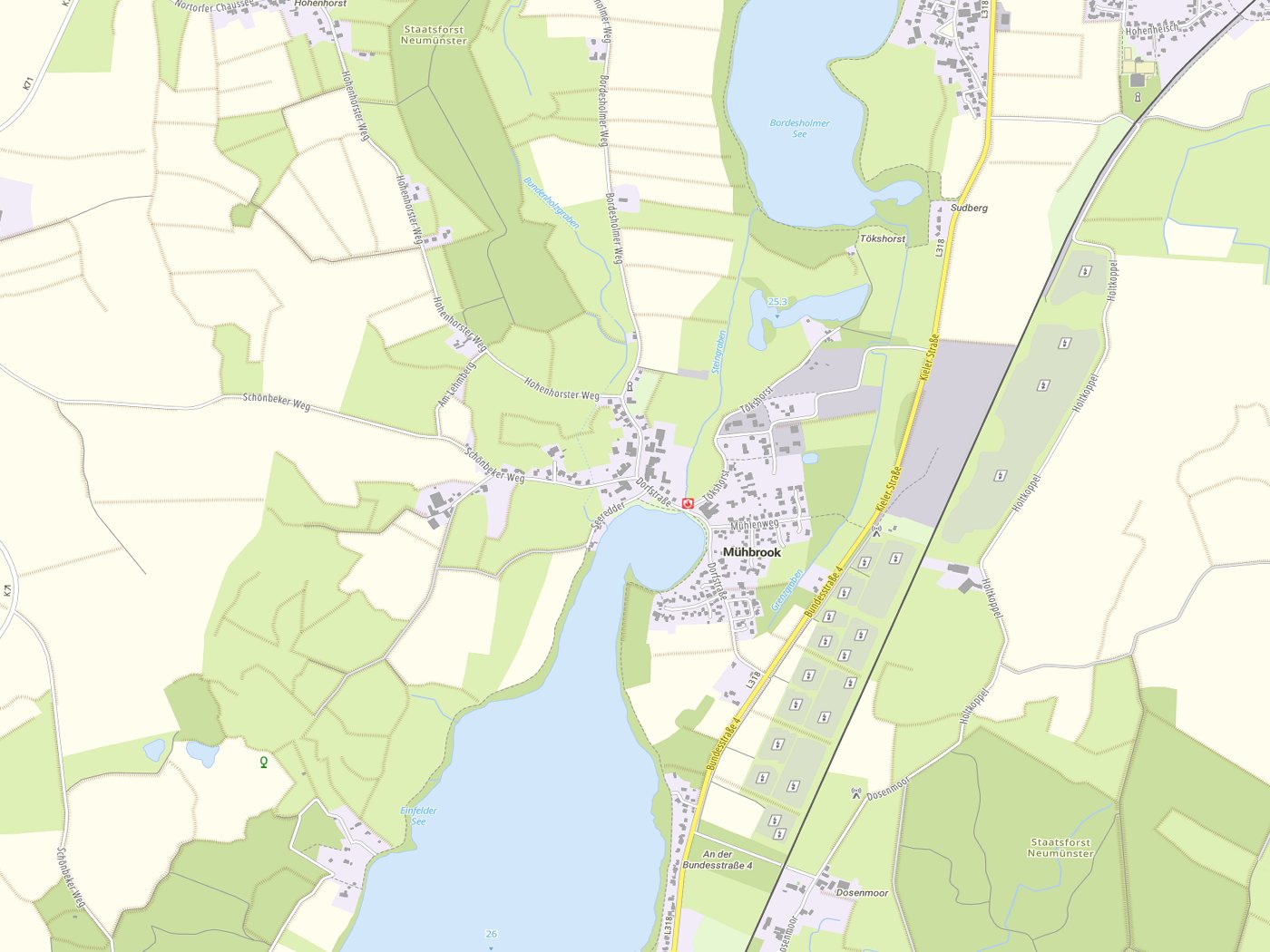 Kartenausschnitt Mühbrook mit Gewässern