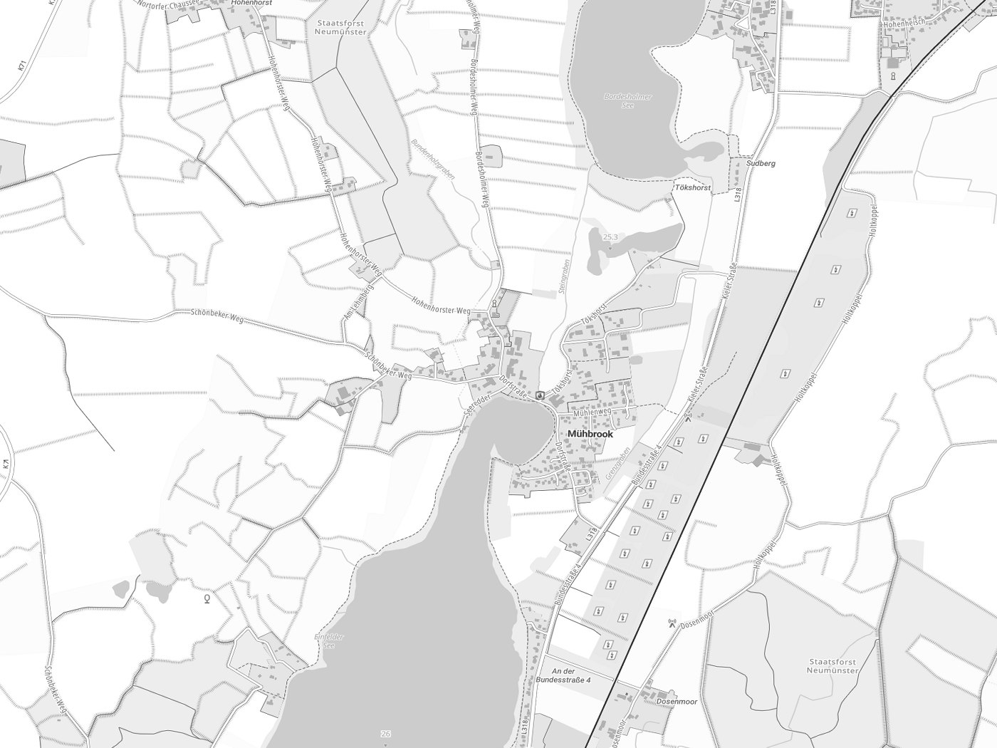 Kartenausschnitt Mühbrook mit Gewässern