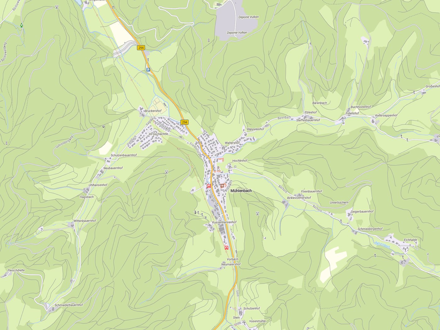 Kartenausschnitt Mühlenbach mit Gewässern