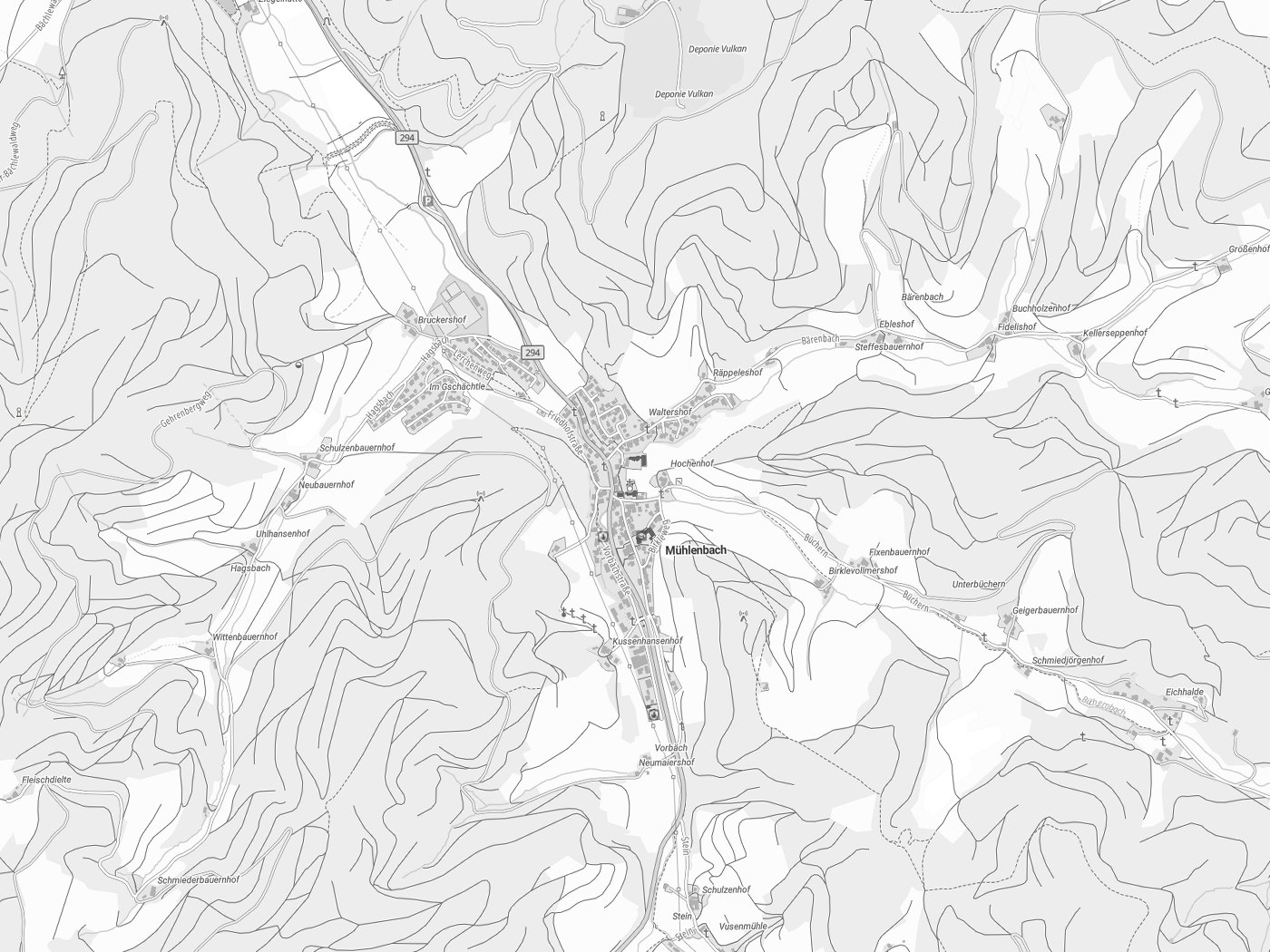 Kartenausschnitt Mühlenbach mit Gewässern
