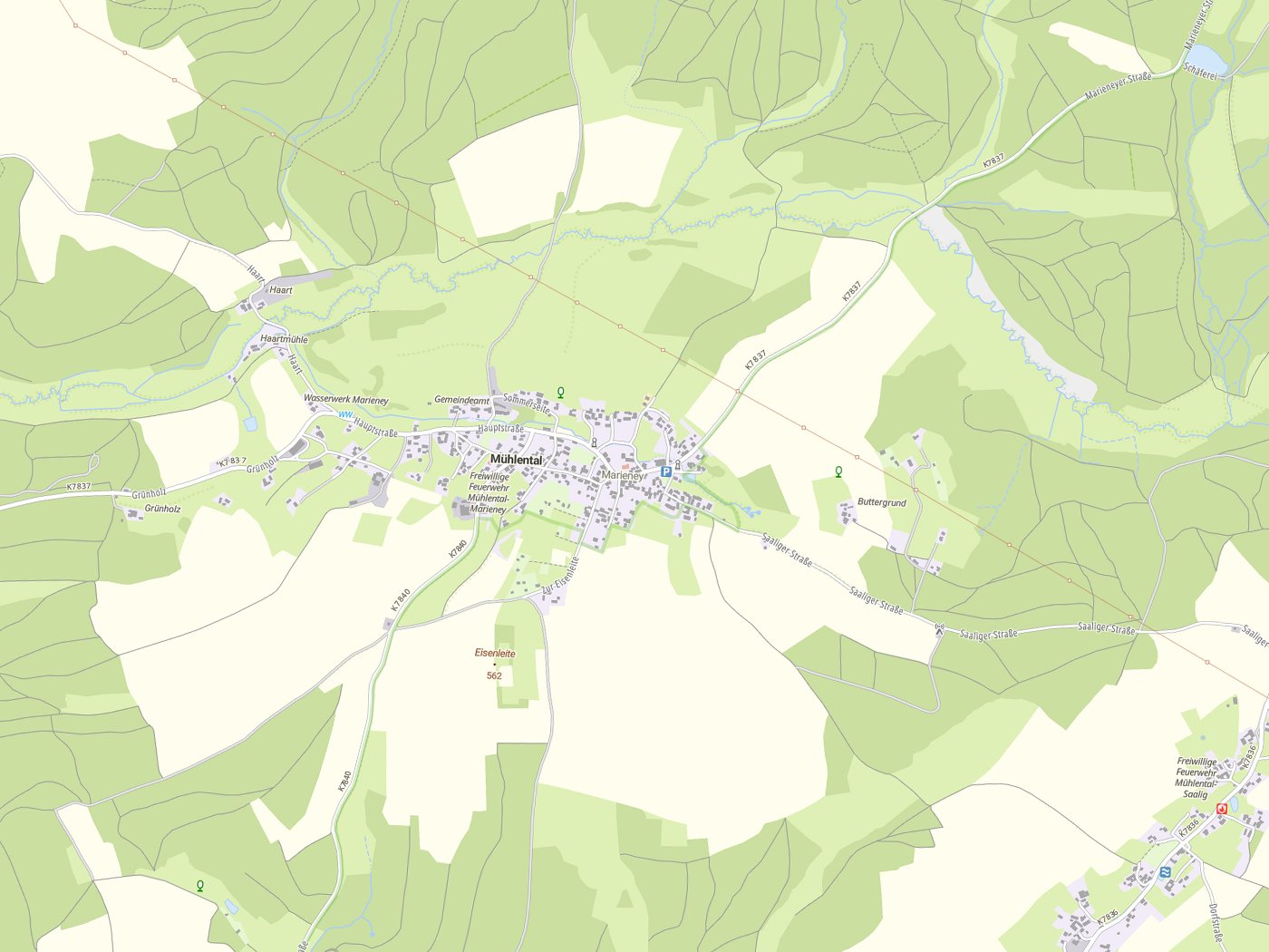 Kartenausschnitt Mühlental mit Gewässern