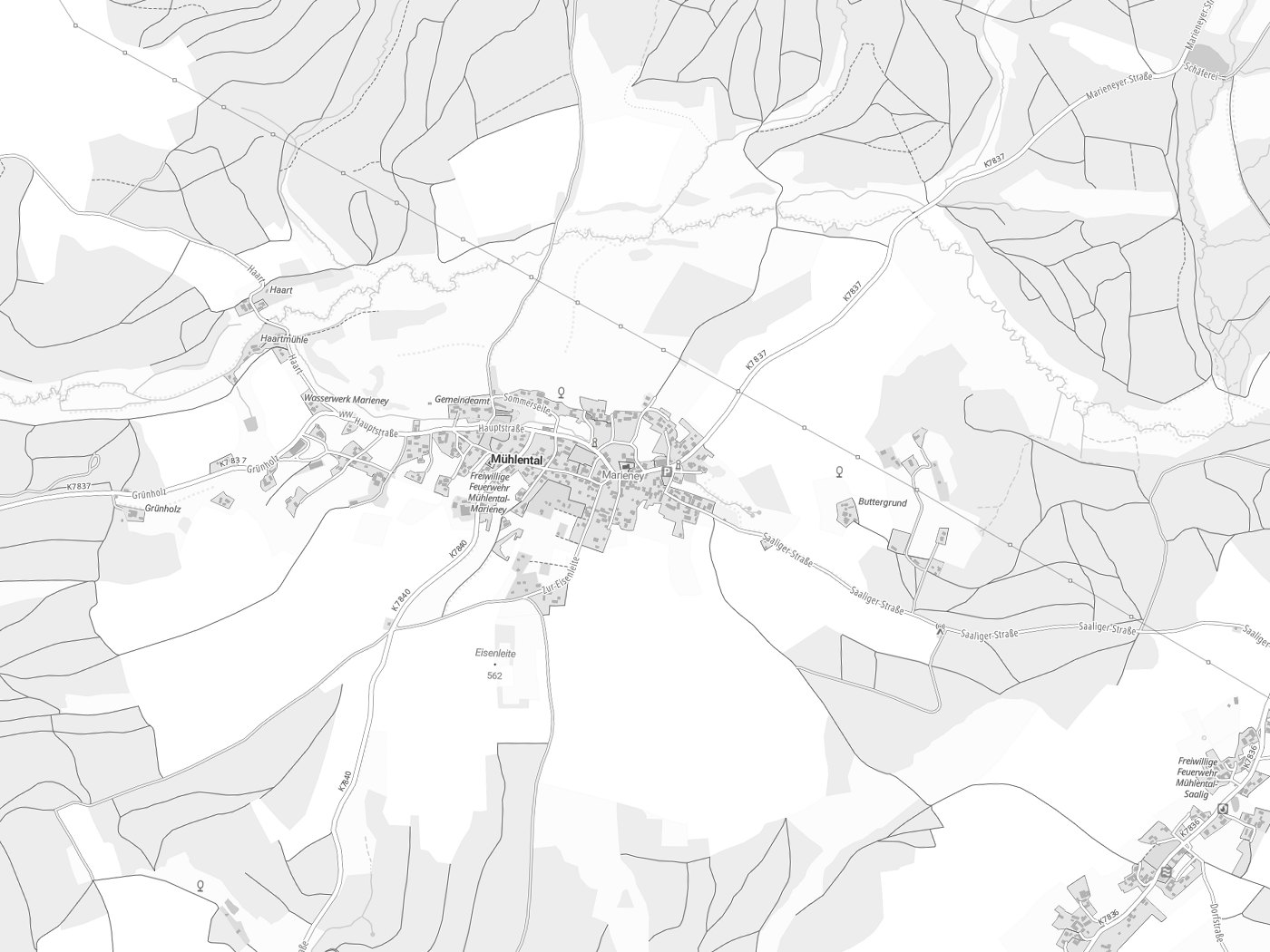 Kartenausschnitt Mühlental mit Gewässern