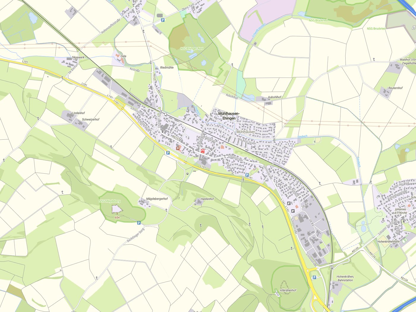 Kartenausschnitt Mühlhausen-Ehingen mit Gewässern