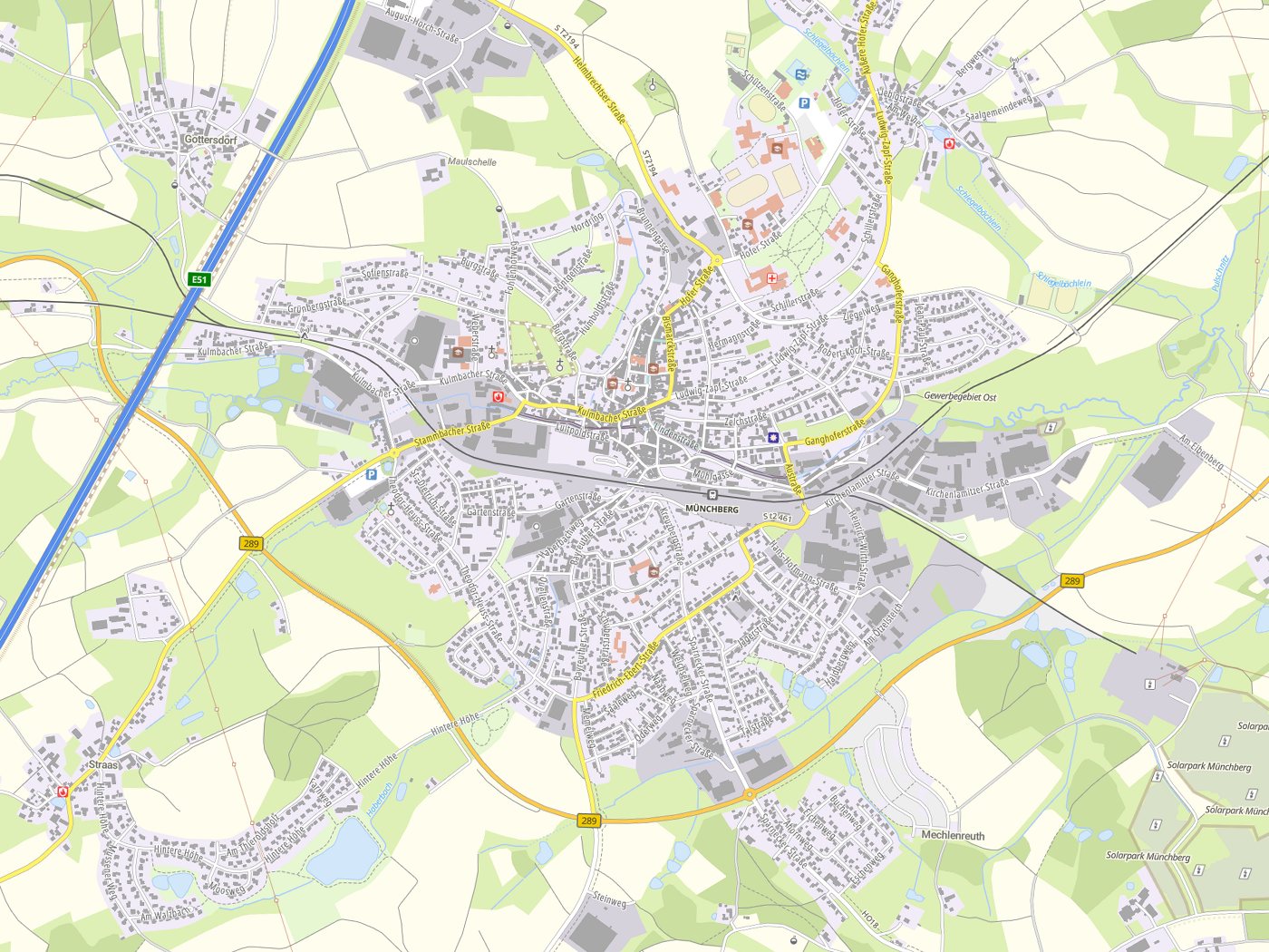 Kartenausschnitt Münchberg mit Gewässern